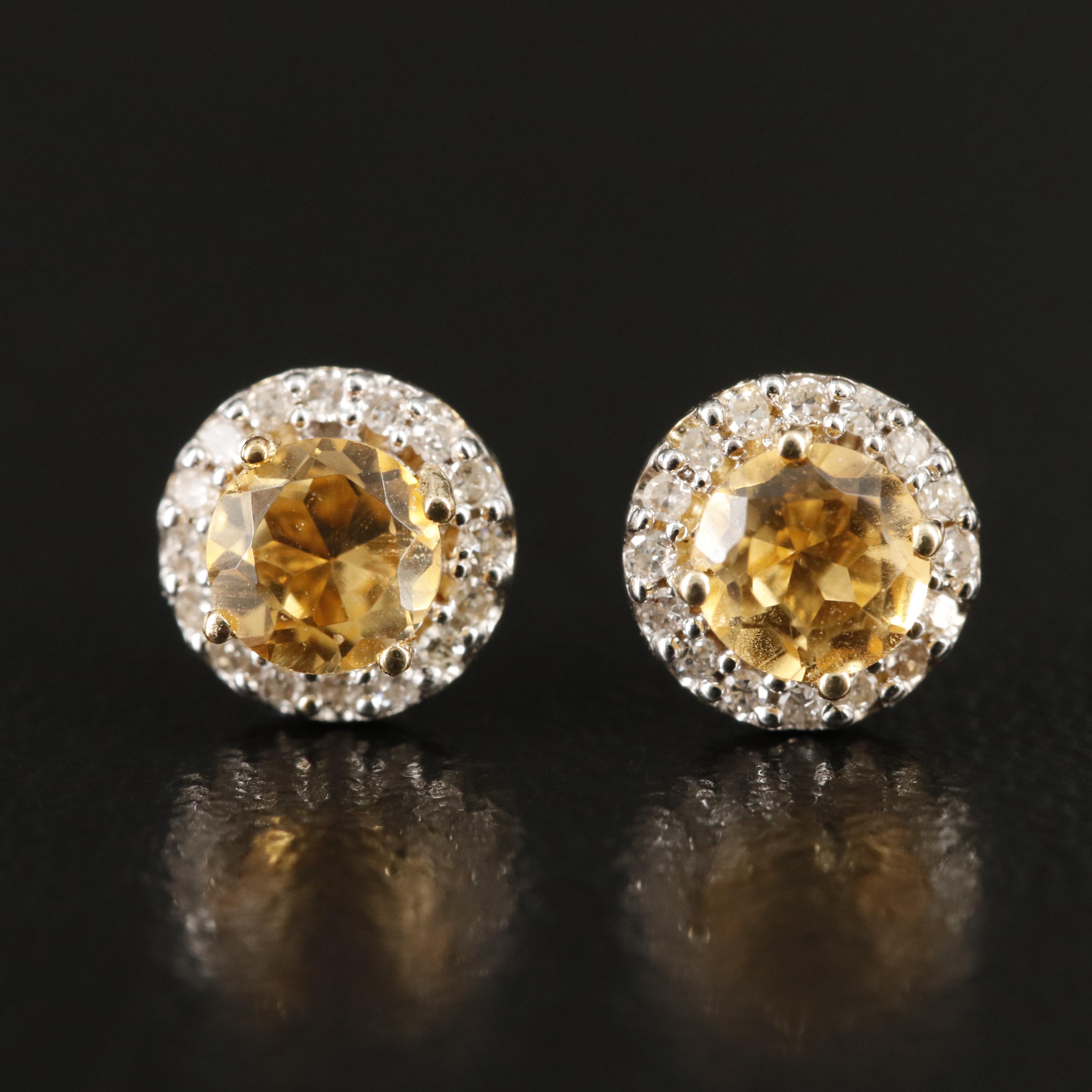 10K Citrine and Diamond Stud Earrings