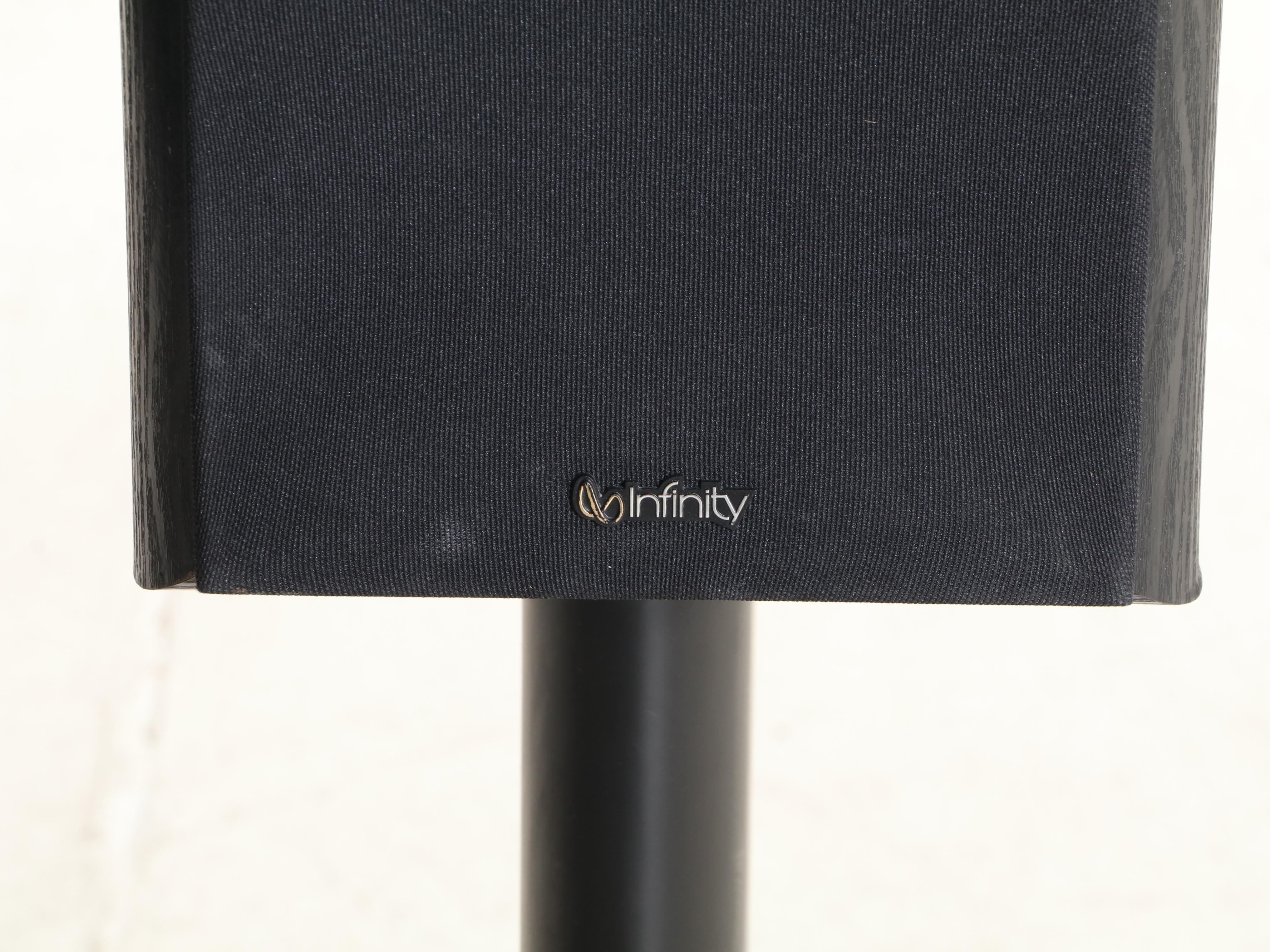 Infinity Primus Bookshelf Speakers on Stands, Sanus Full Motion TV Wall Mount