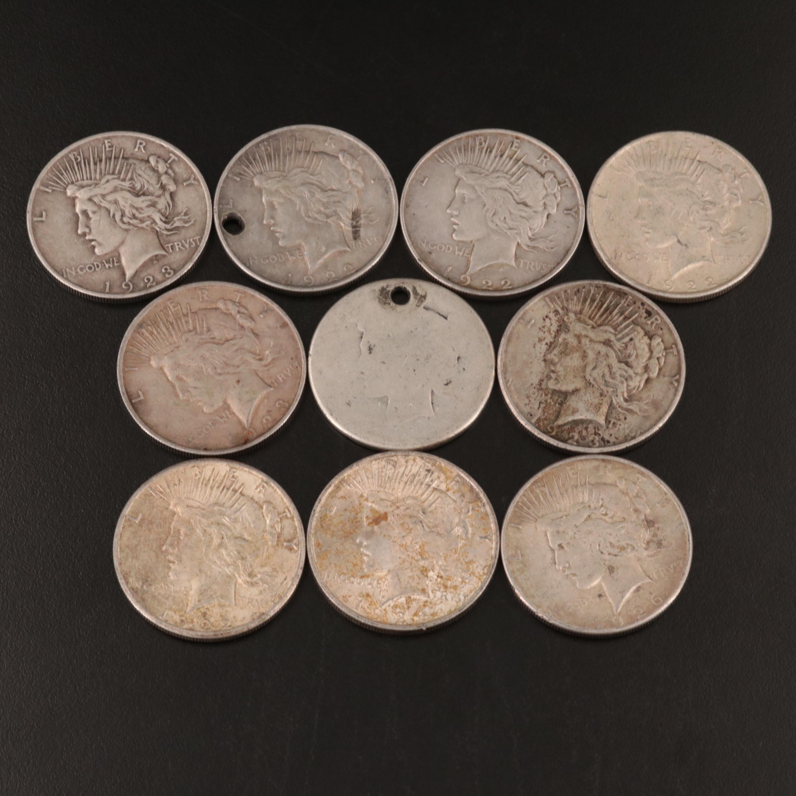 Ten U.S. Peace Silver Dollars