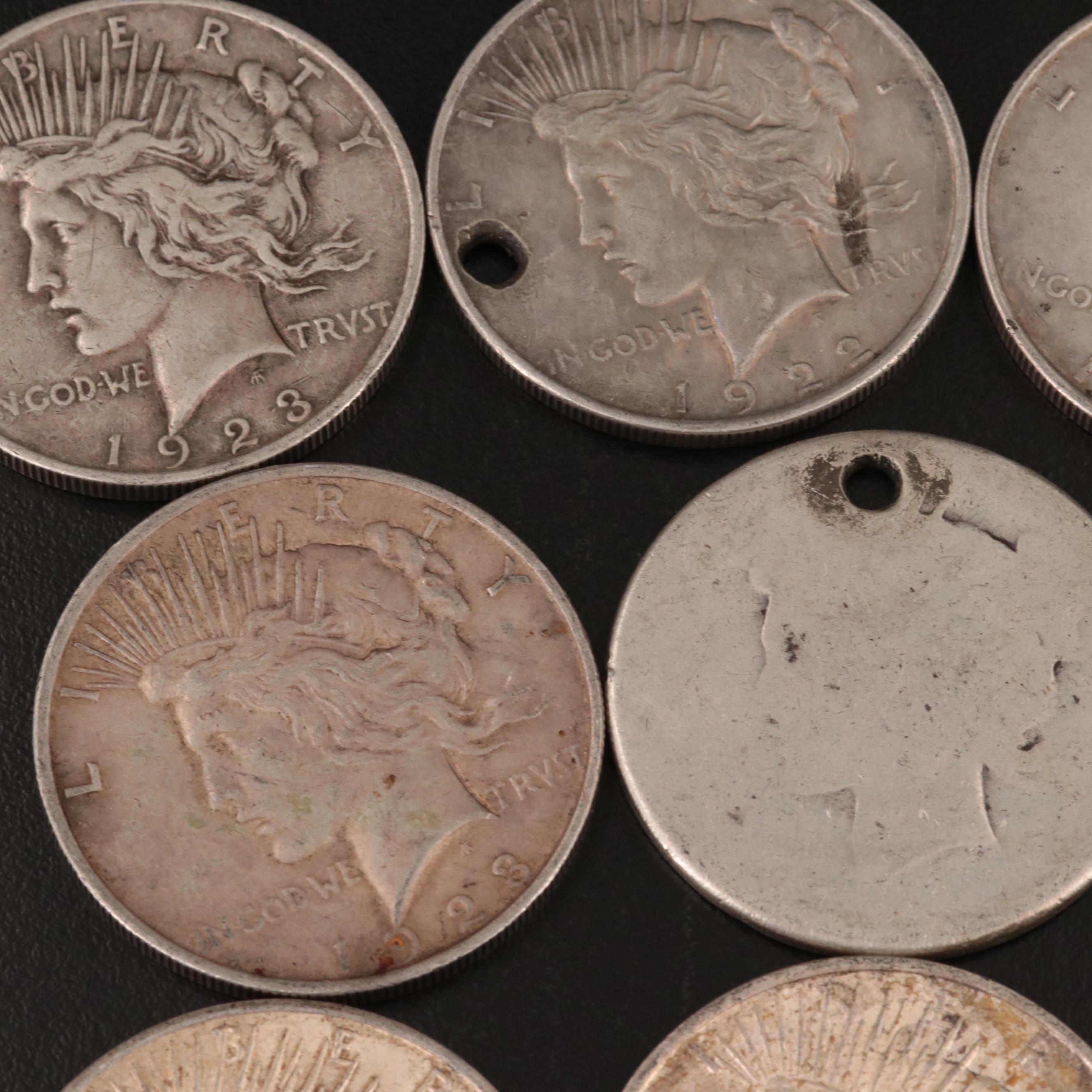 Ten U.S. Peace Silver Dollars