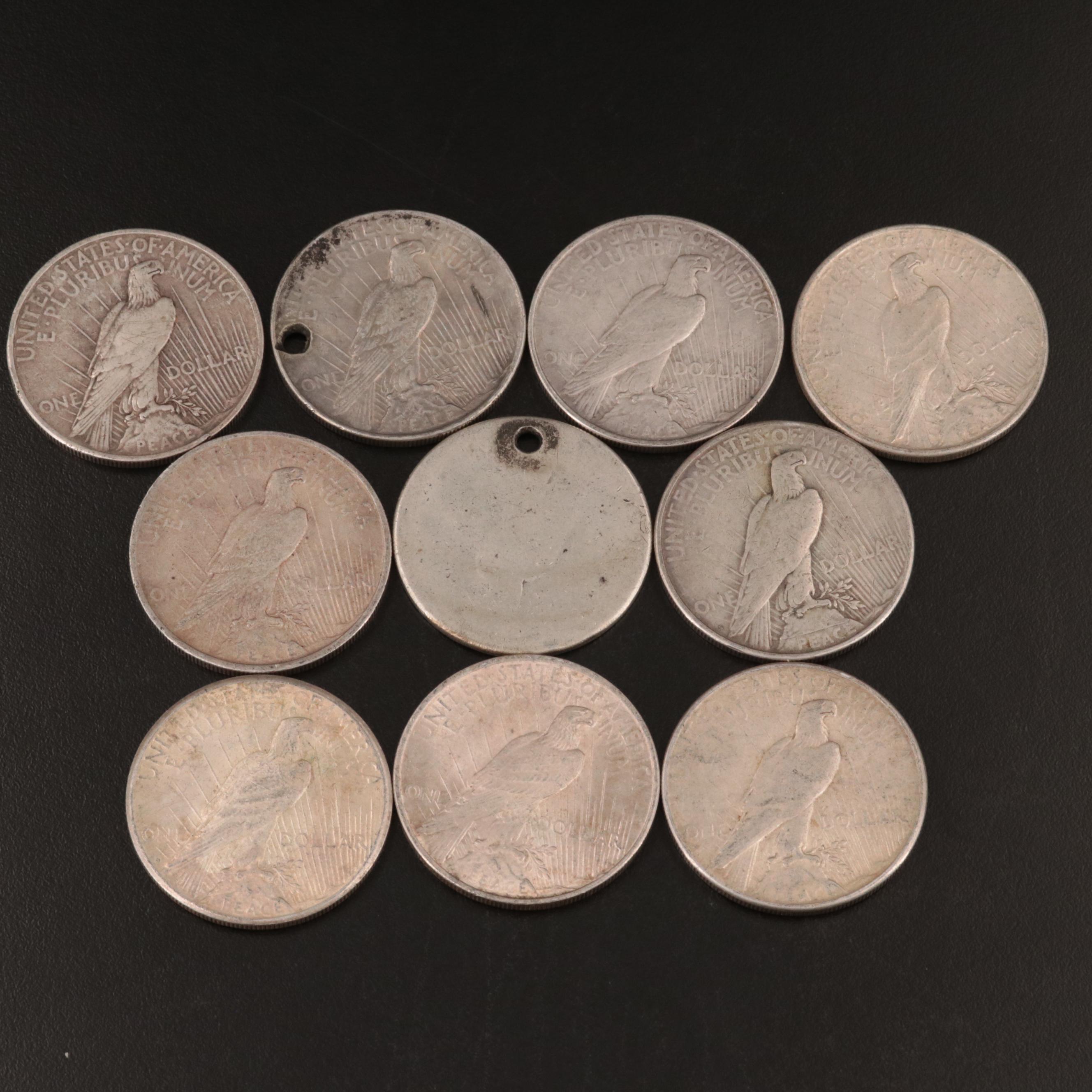 Ten U.S. Peace Silver Dollars