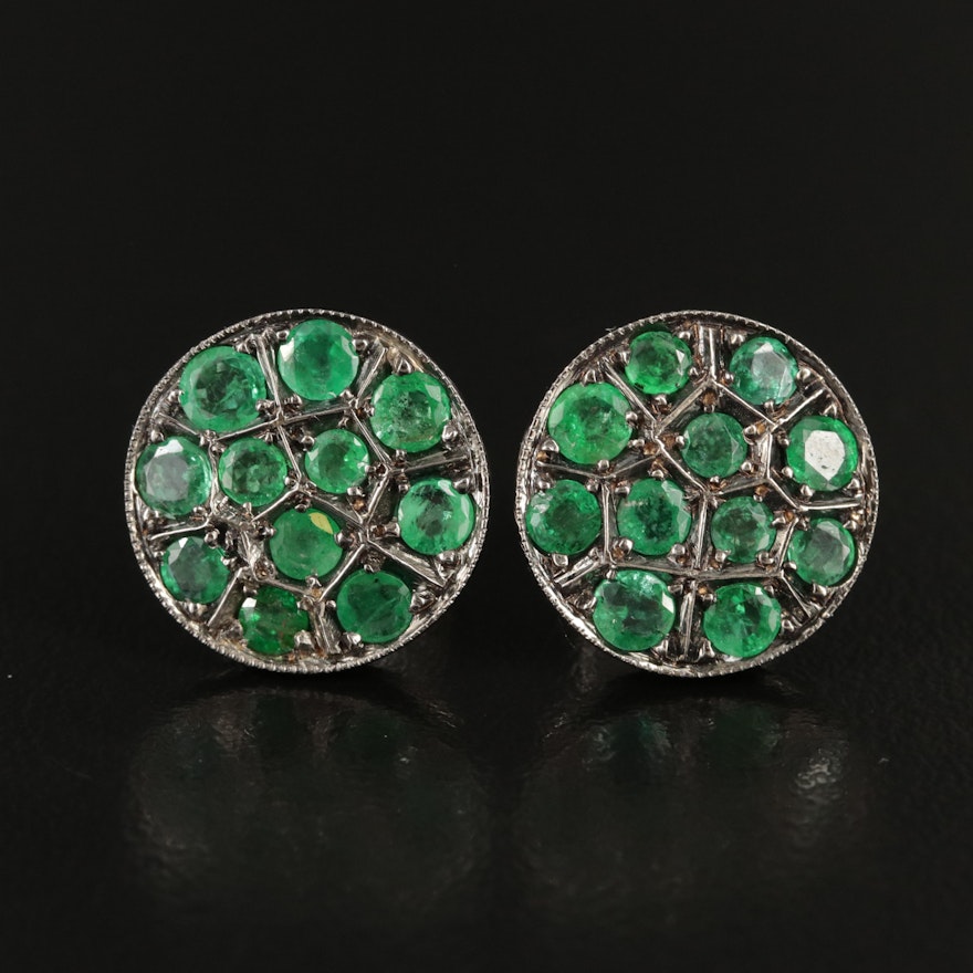 18K Emerald Button Earrings