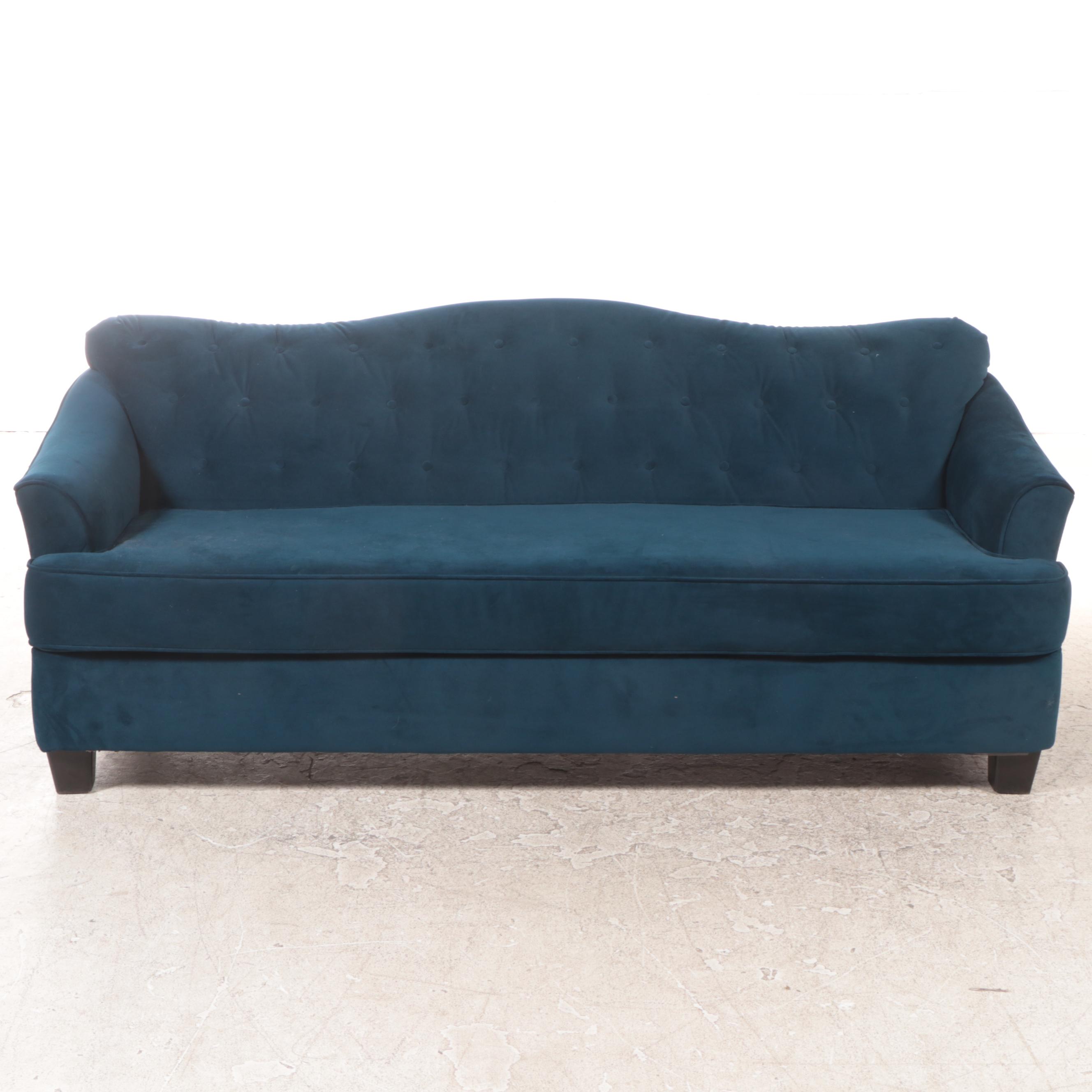 Hughes Furniture Blue Velour Sofa with Accent Pillows