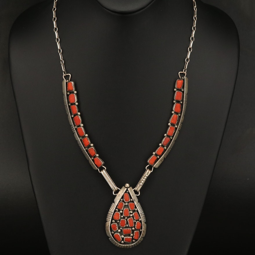 Southwestern Sterling Coral Necklace