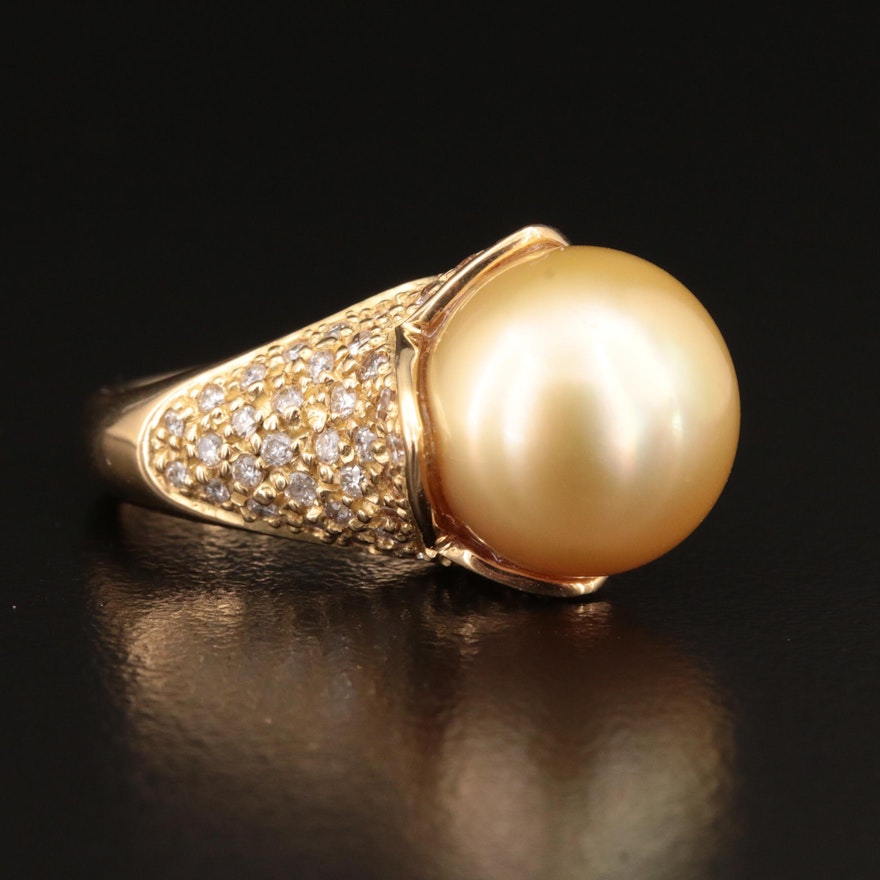 18K 12.25 mm Pearl and Diamond Ring