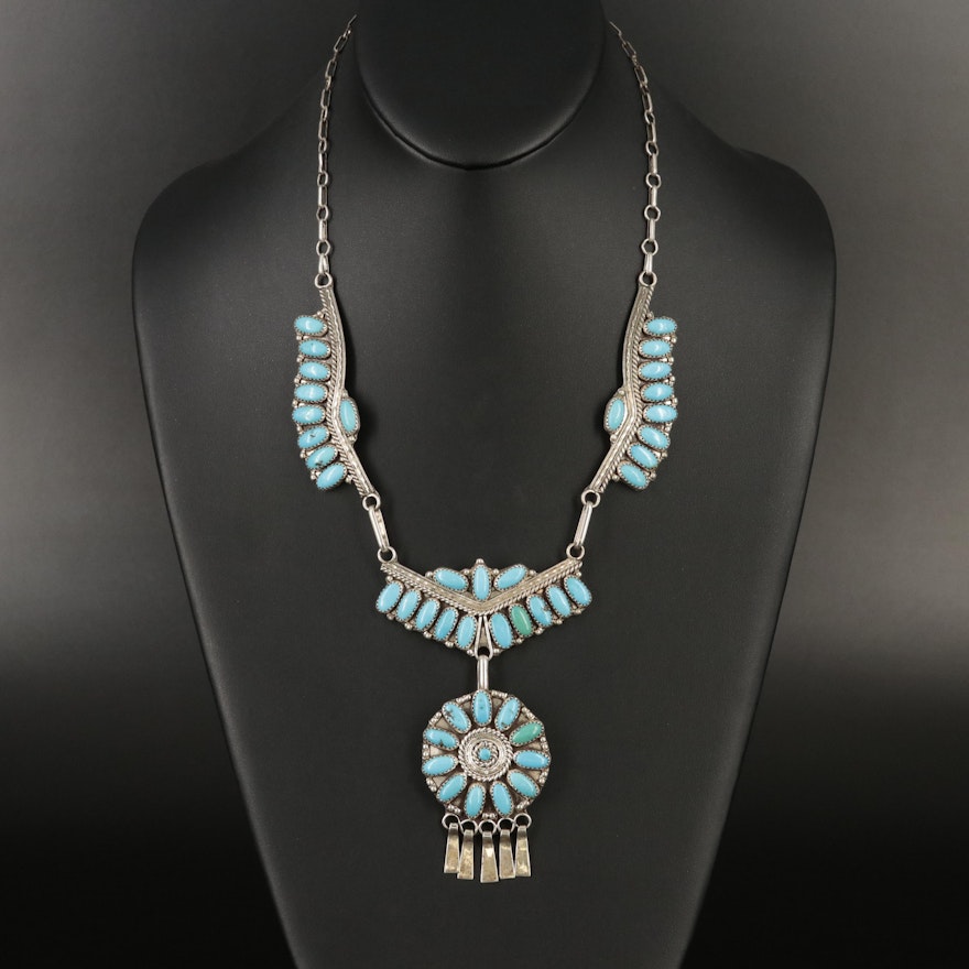 Southwestern Sterling Turquoise Drop Necklace