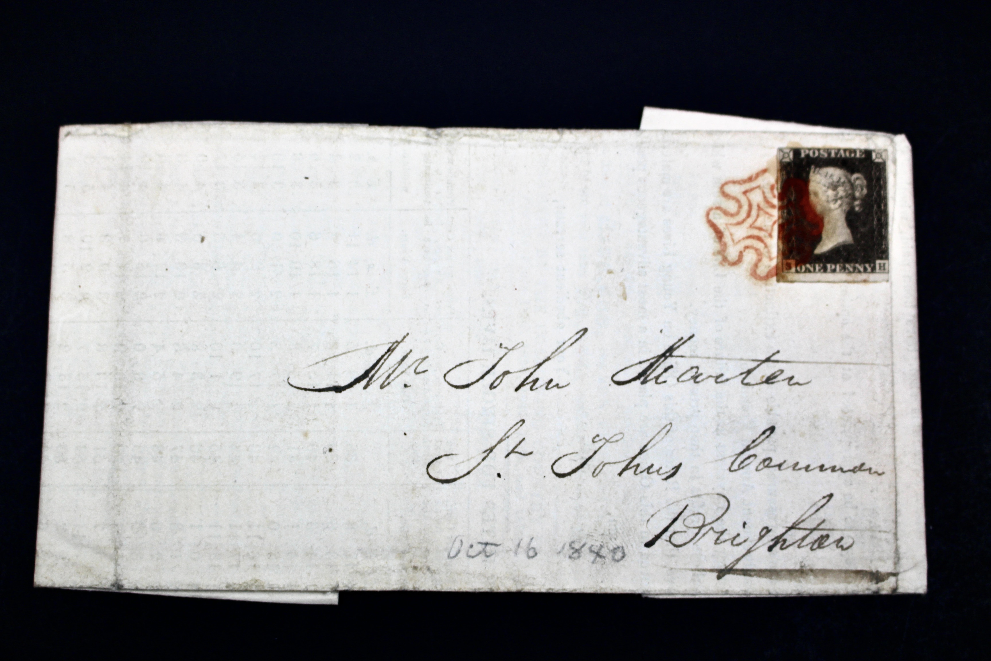 World's First Postage Stamp "Penny Black" on Postal Cover, 1840