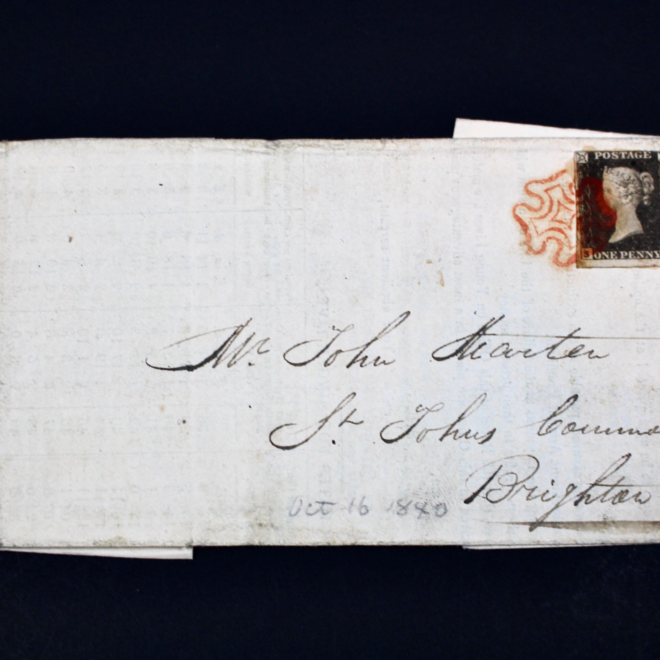 World's First Postage Stamp "Penny Black" on Postal Cover, 1840
