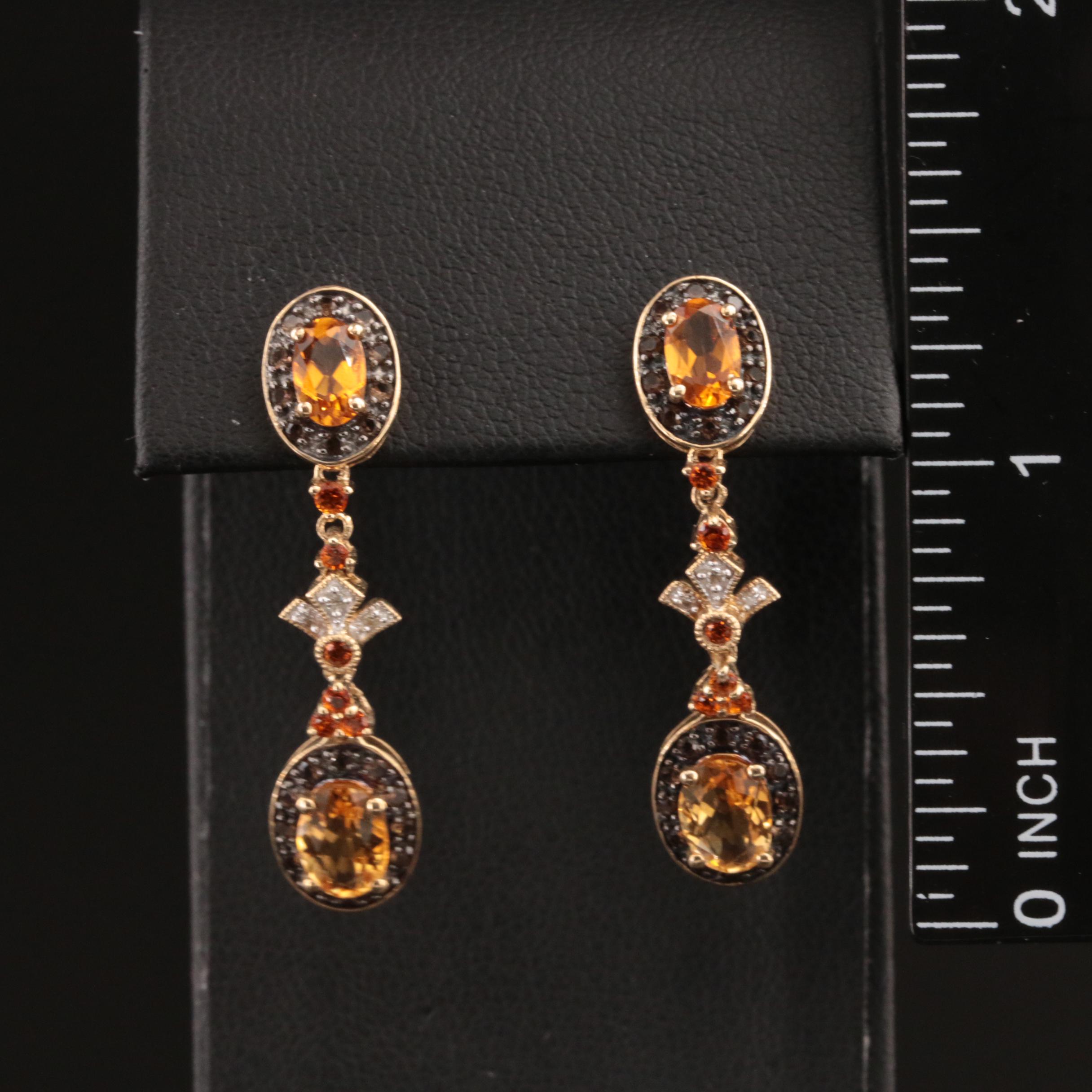 10K Smoky Quartz, Citrine and Diamond Earrings