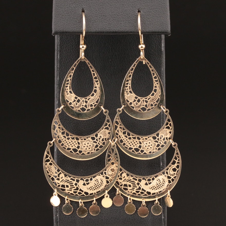 Italian 14K Openwork Tiered Earrings