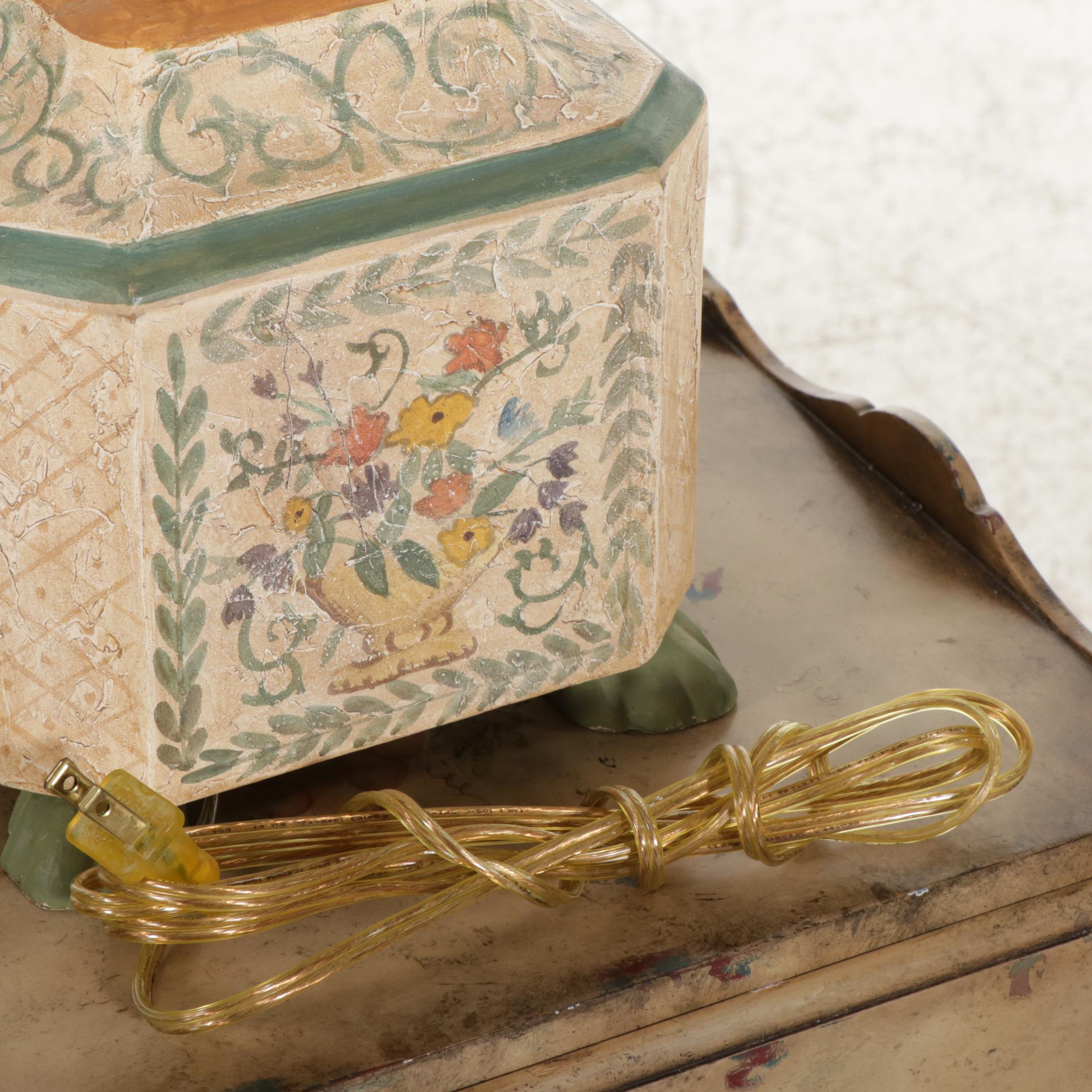 Maitland-Smith Painted Nightstand with Guildmaster Table Lamp, 21st Century