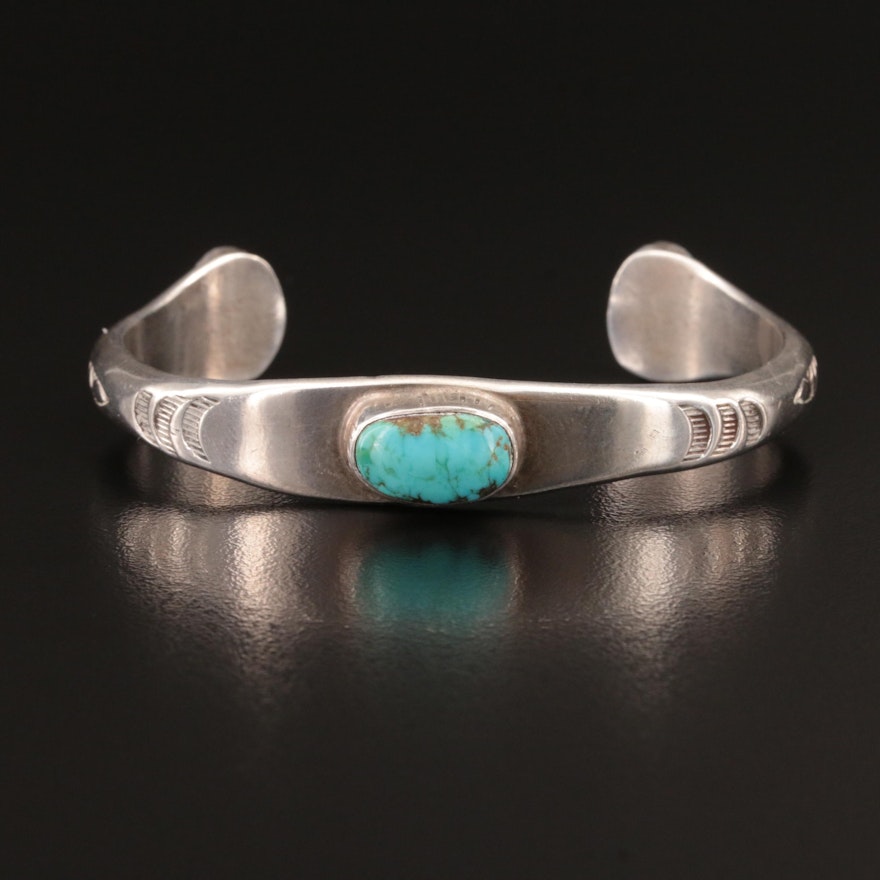 Southwestern Sterling Turquoise and Coral Cuff