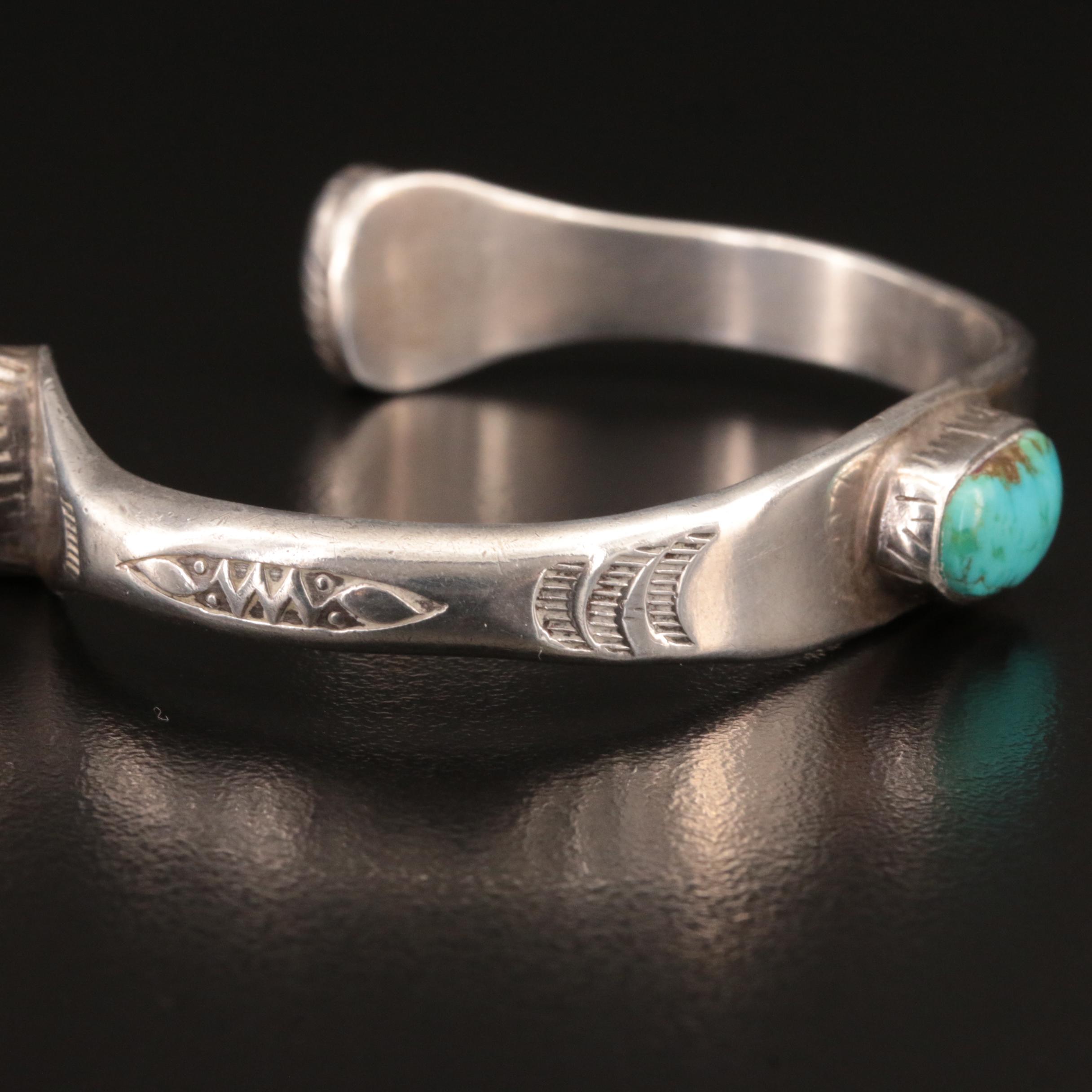 Southwestern Sterling Turquoise and Coral Cuff
