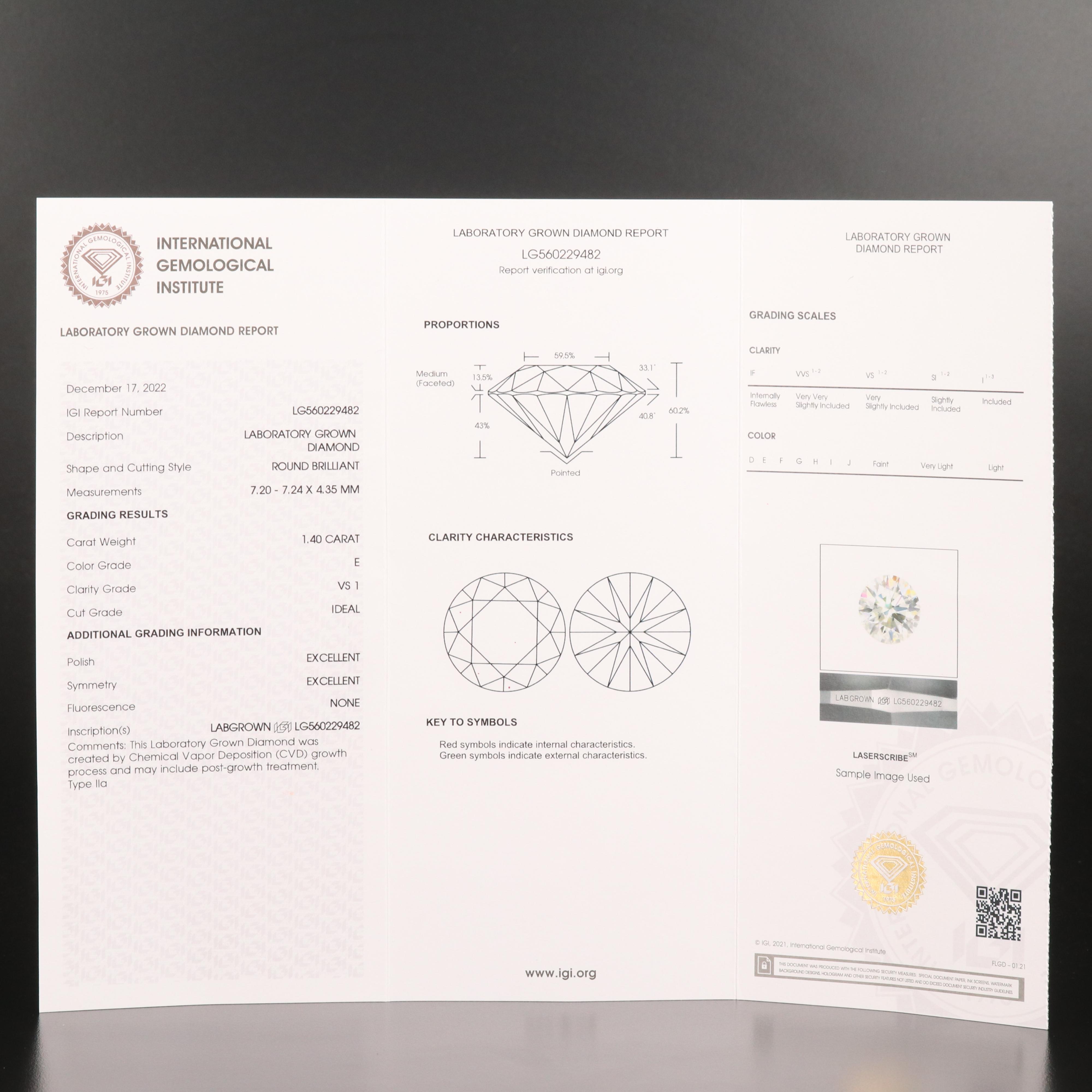 Platinum 2.72 CTW Lab Grown Diamond Stud Earrings with IGI Reports