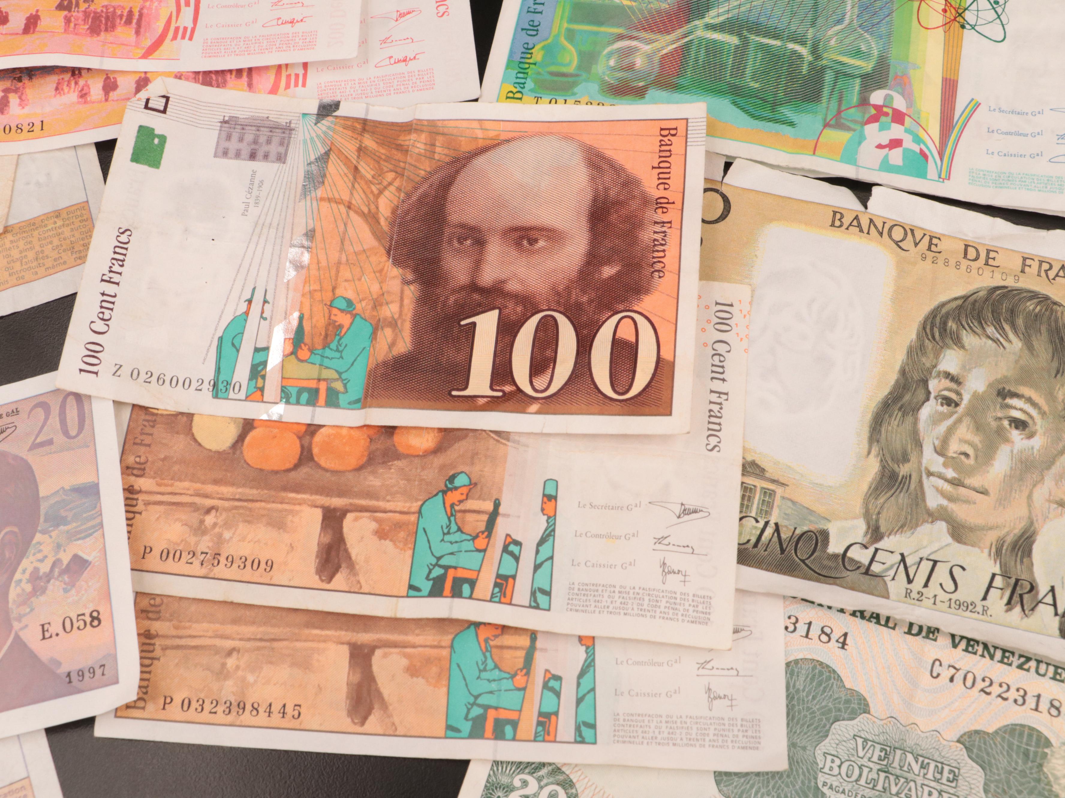 Sixty Pieces of Modern French Coins and Currency