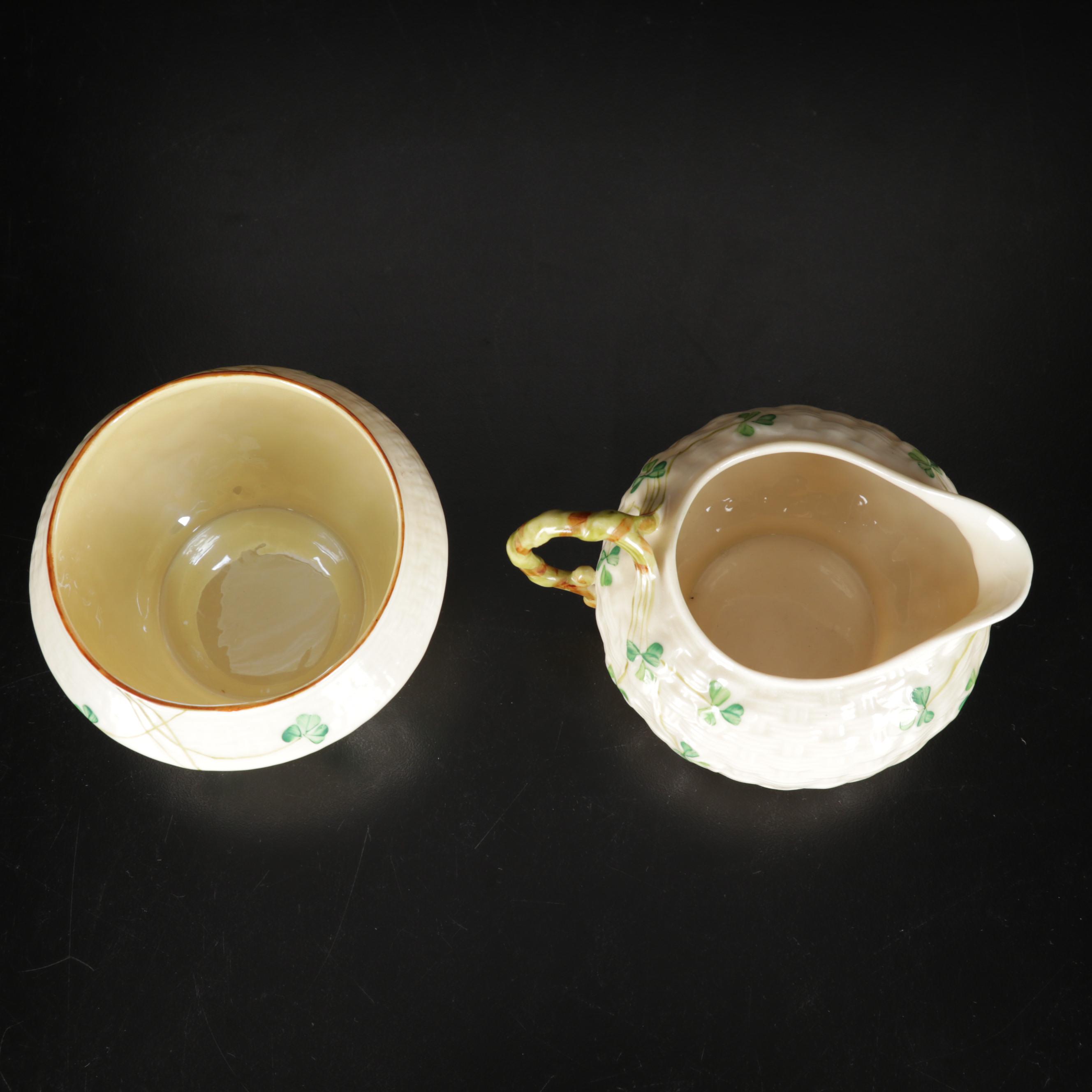 Five Pieces of Belleek Porcelain and Wedgwood Embossed Queensware Footed Bowl