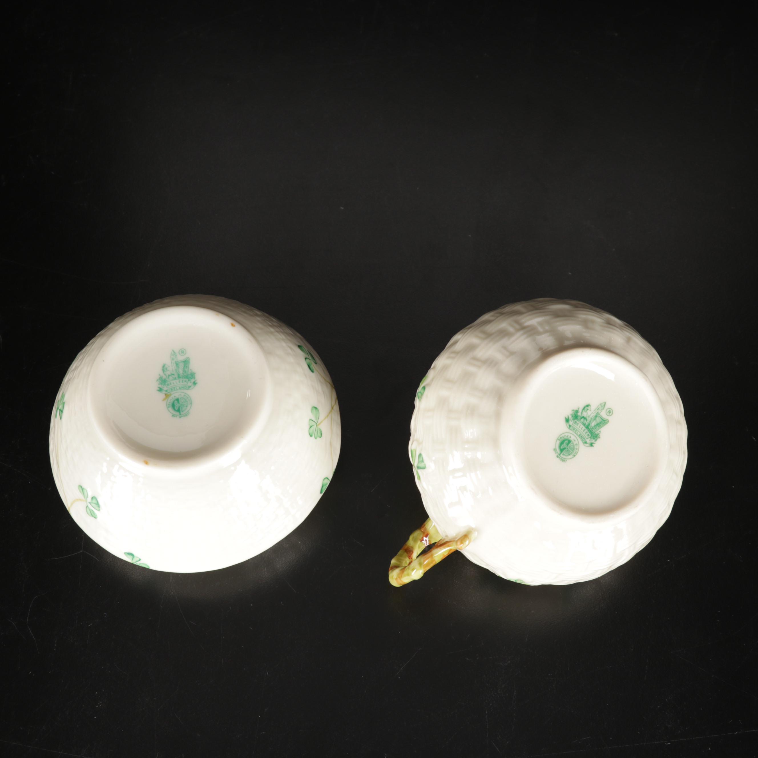 Five Pieces of Belleek Porcelain and Wedgwood Embossed Queensware Footed Bowl