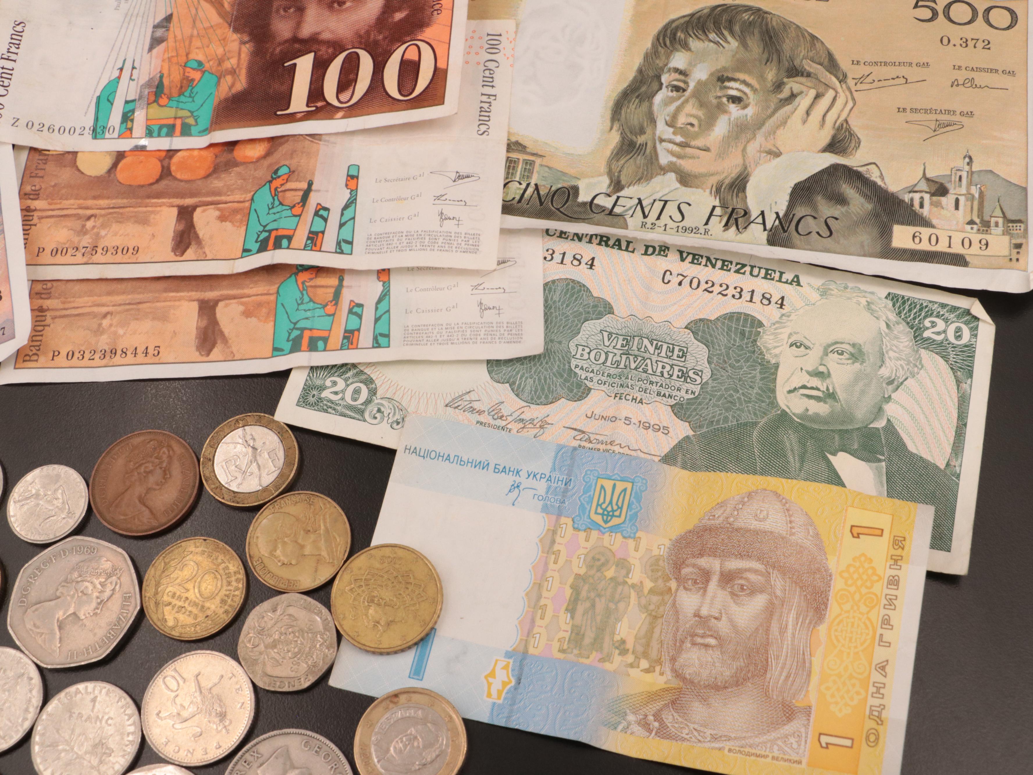 Sixty Pieces of Modern French Coins and Currency