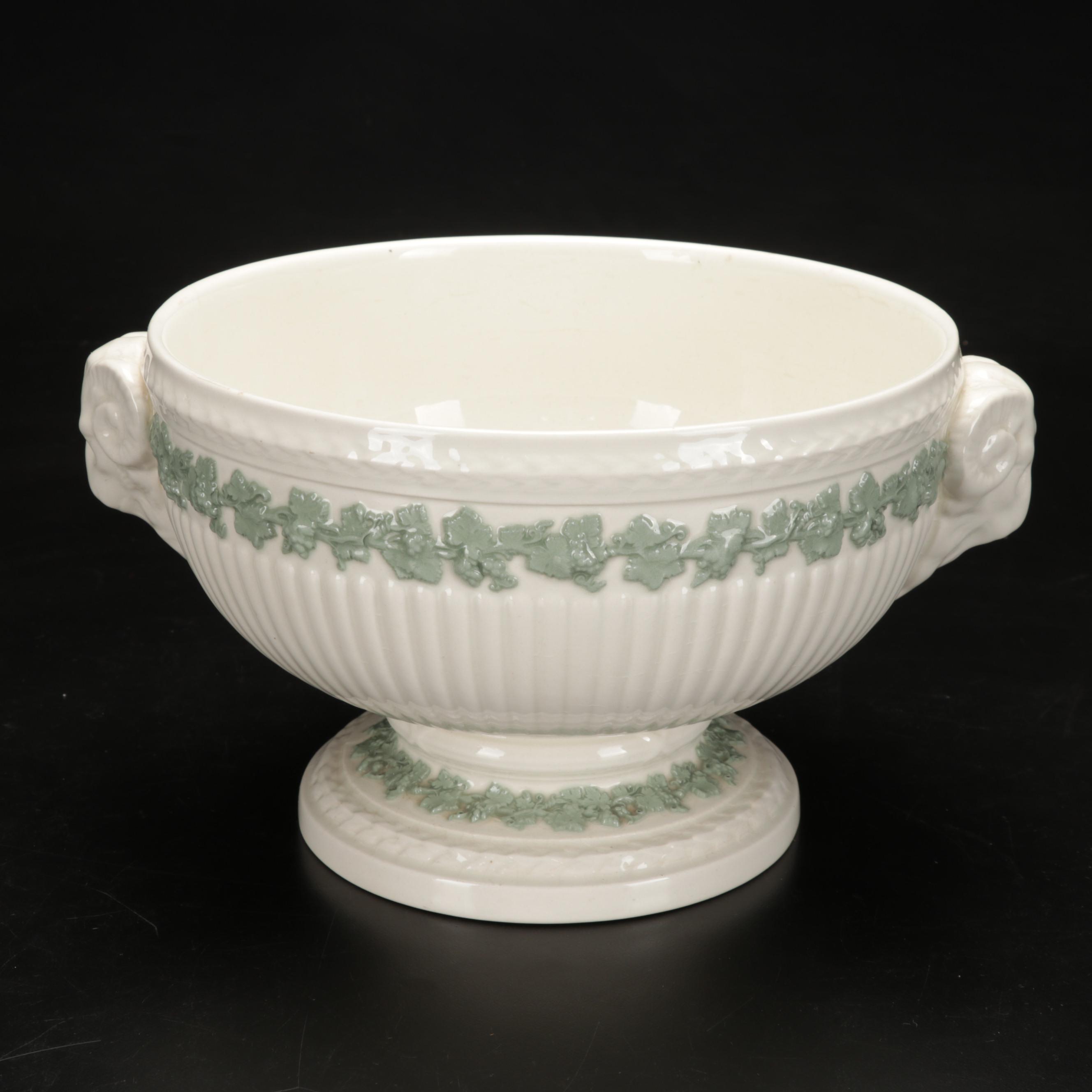 Five Pieces of Belleek Porcelain and Wedgwood Embossed Queensware Footed Bowl