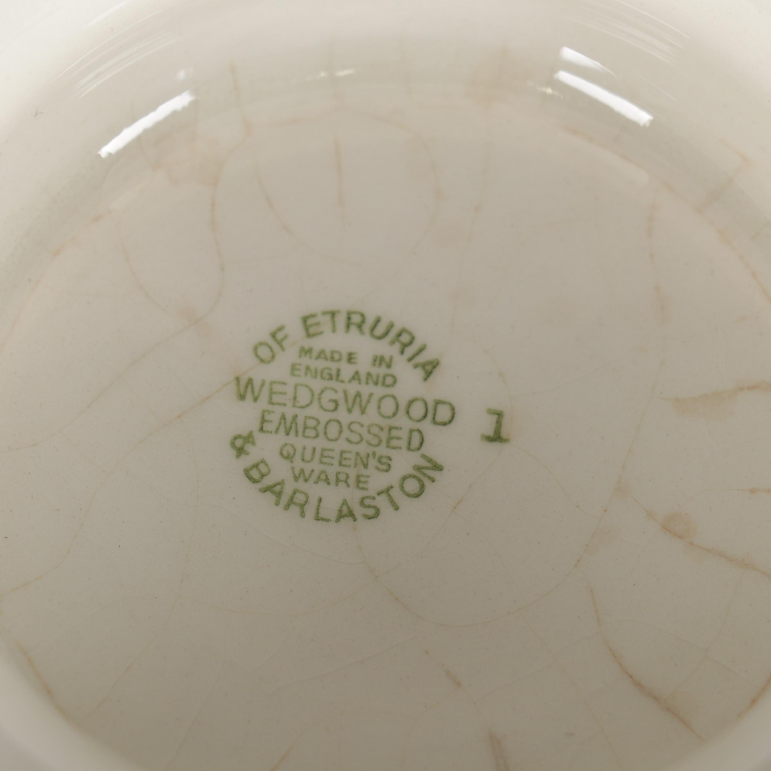 Five Pieces of Belleek Porcelain and Wedgwood Embossed Queensware Footed Bowl