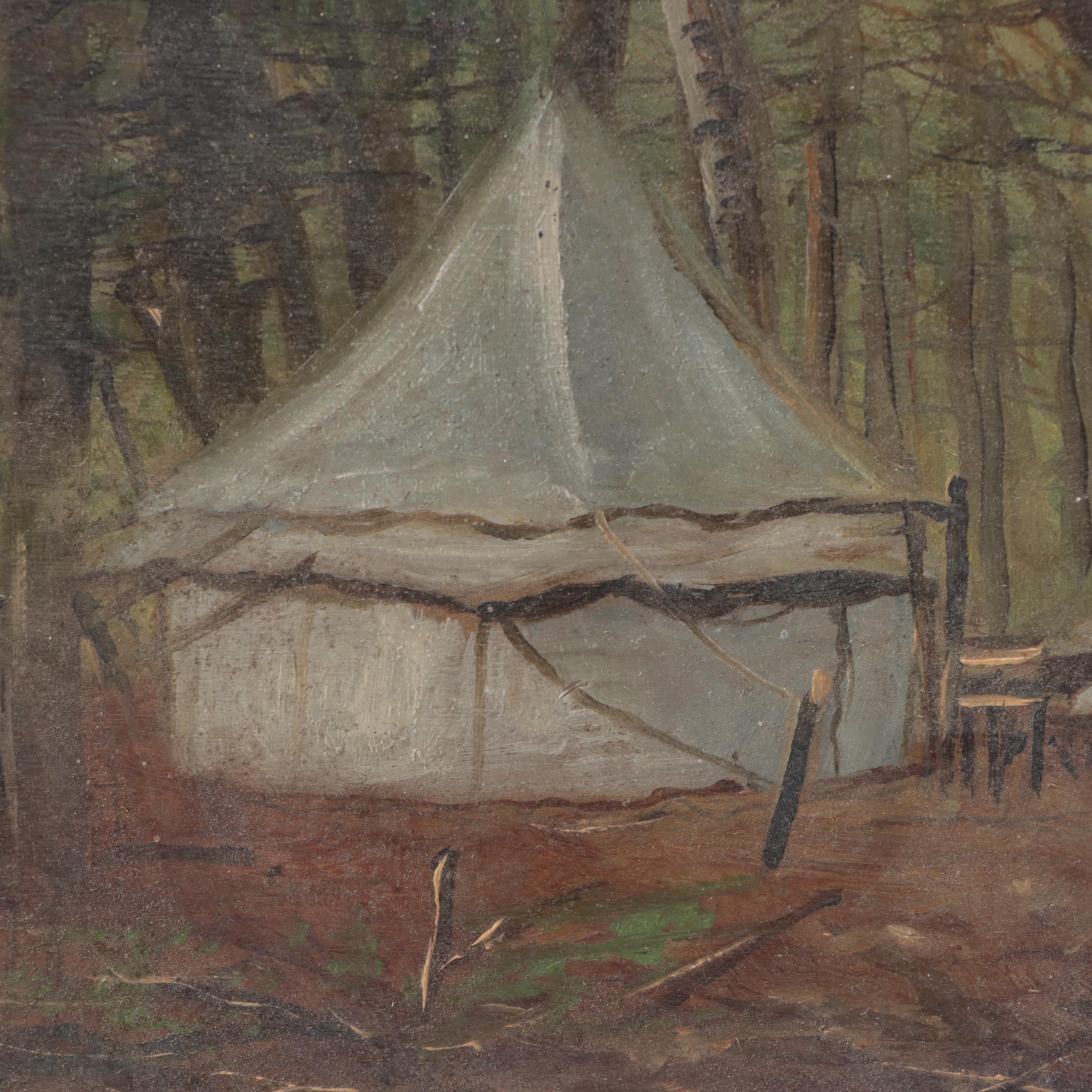 Oil Painting of Campsite, Early 20th Century