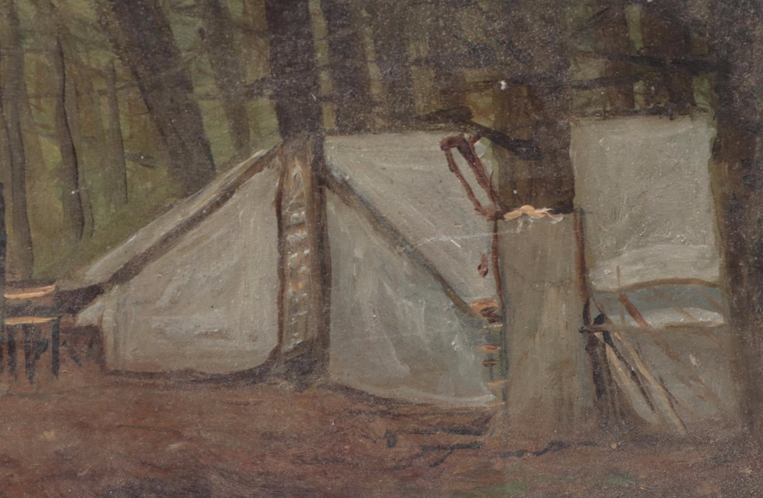 Oil Painting of Campsite, Early 20th Century