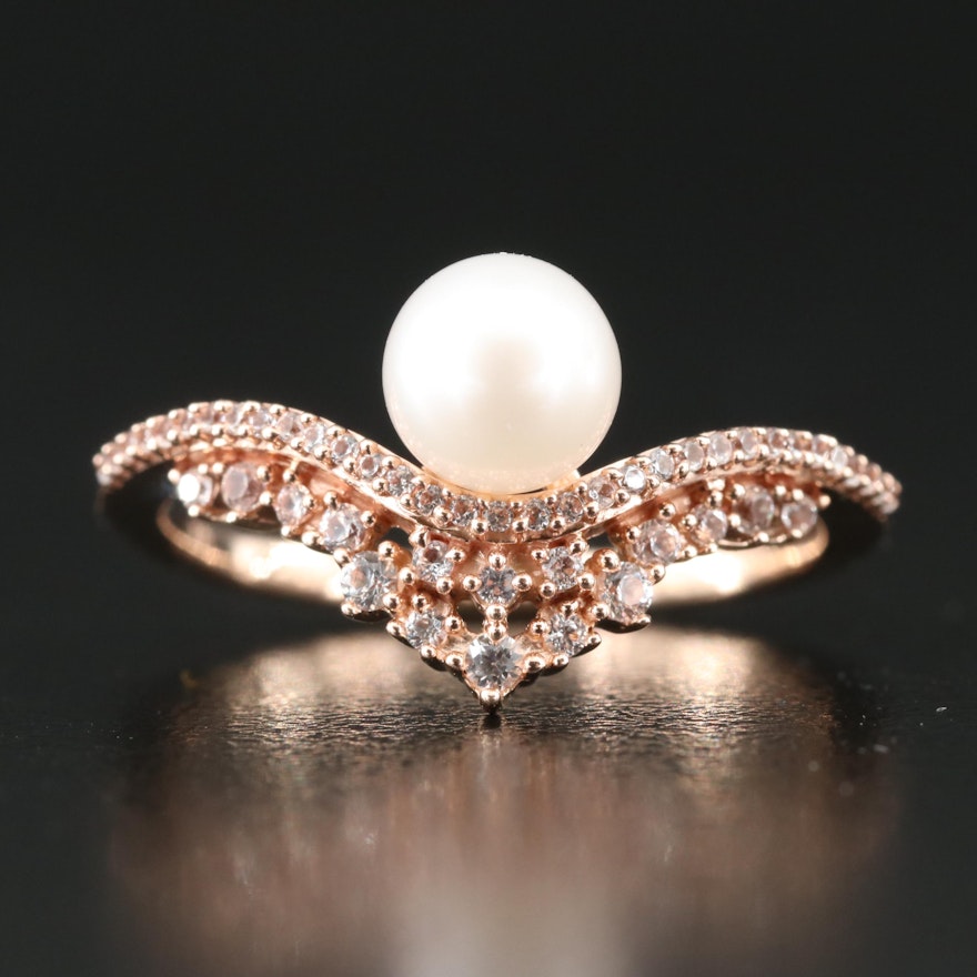 10K Rose Gold Pearl and Sapphire Aigrette Ring