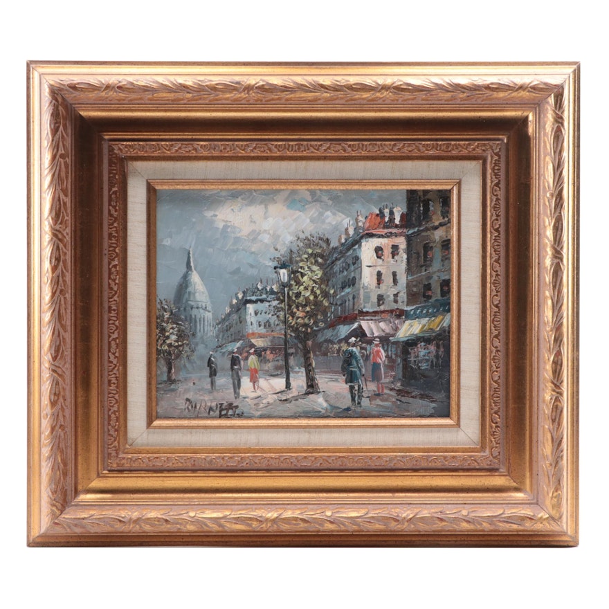 Burnett Impressionist Style Oil Painting of City Street Scene