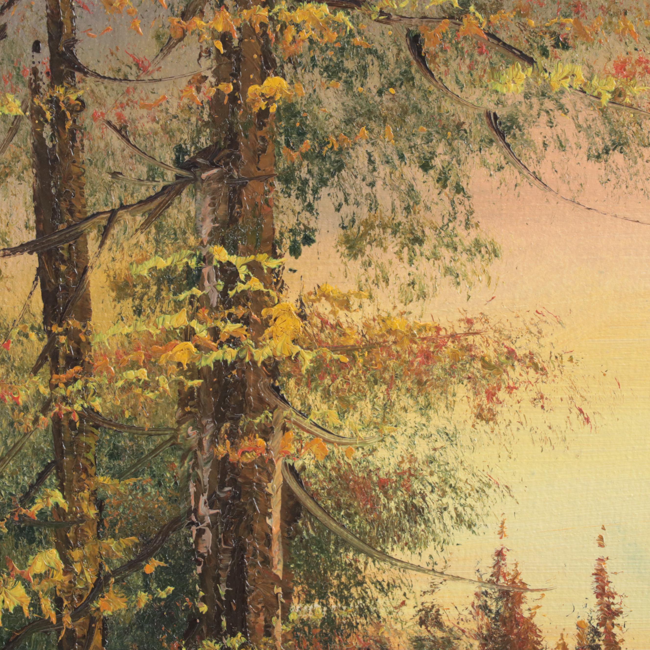 Forest Landscape Oil Painting, Late 20th Century