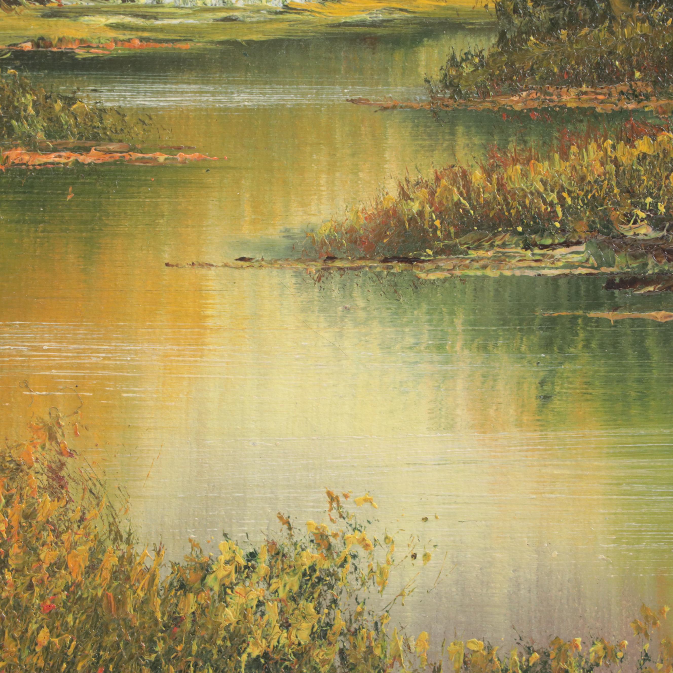 Forest Landscape Oil Painting, Late 20th Century