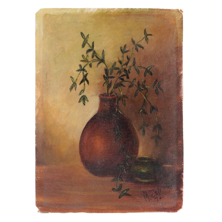 Still Life of Plant in Vase Oil Painting, 1972