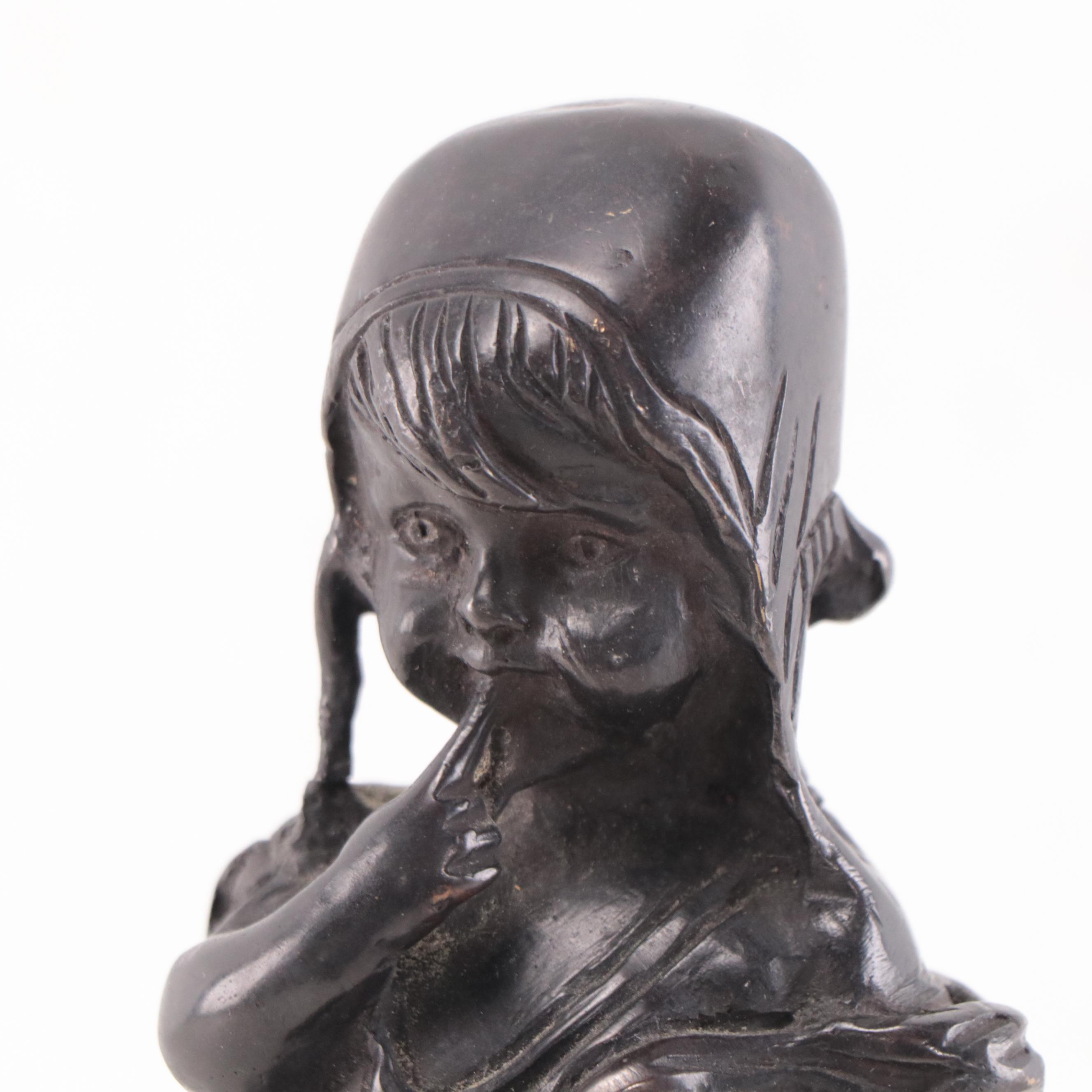 Bronze Sculpture After Juan Clara of Young Girl Standing On Chair