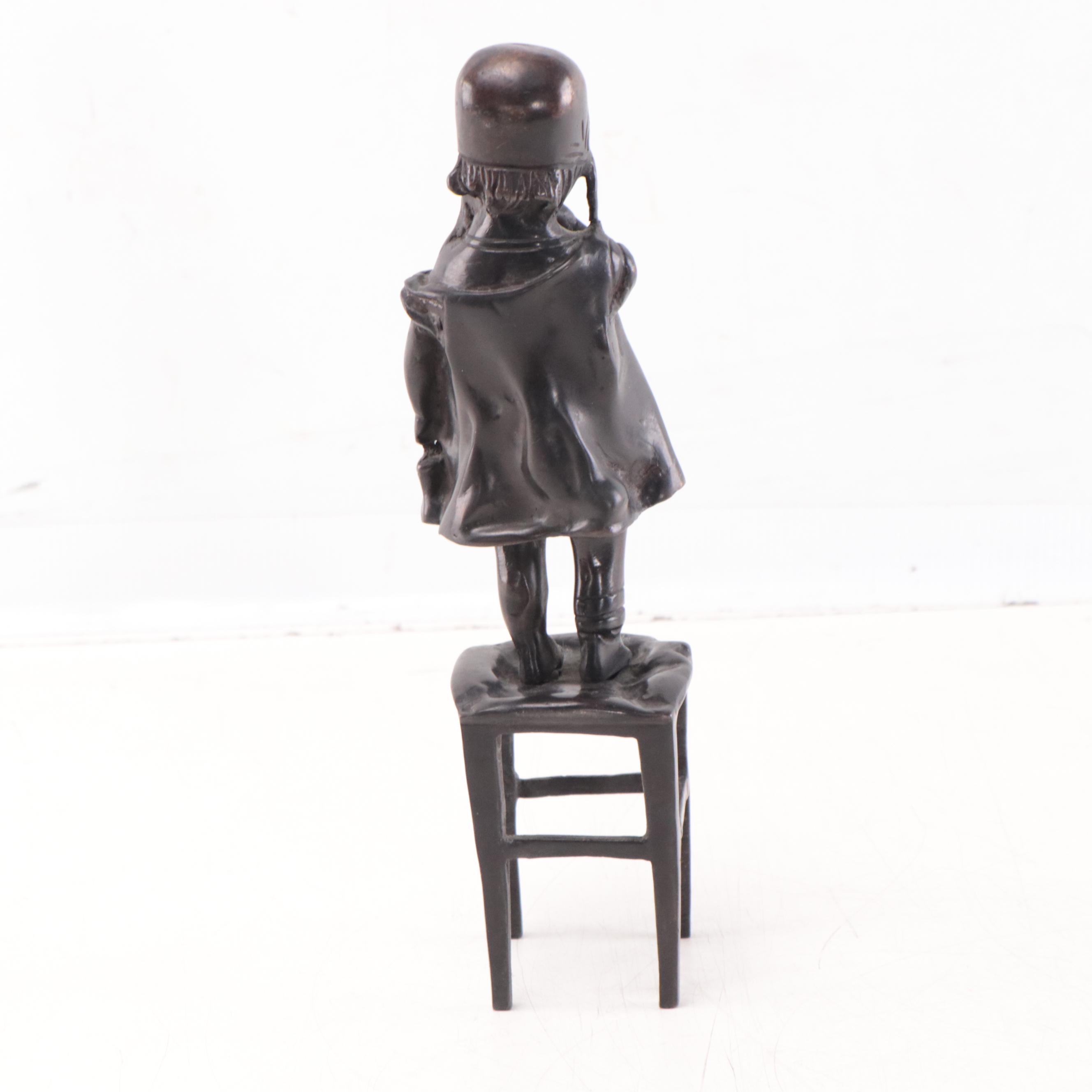 Bronze Sculpture After Juan Clara of Young Girl Standing On Chair