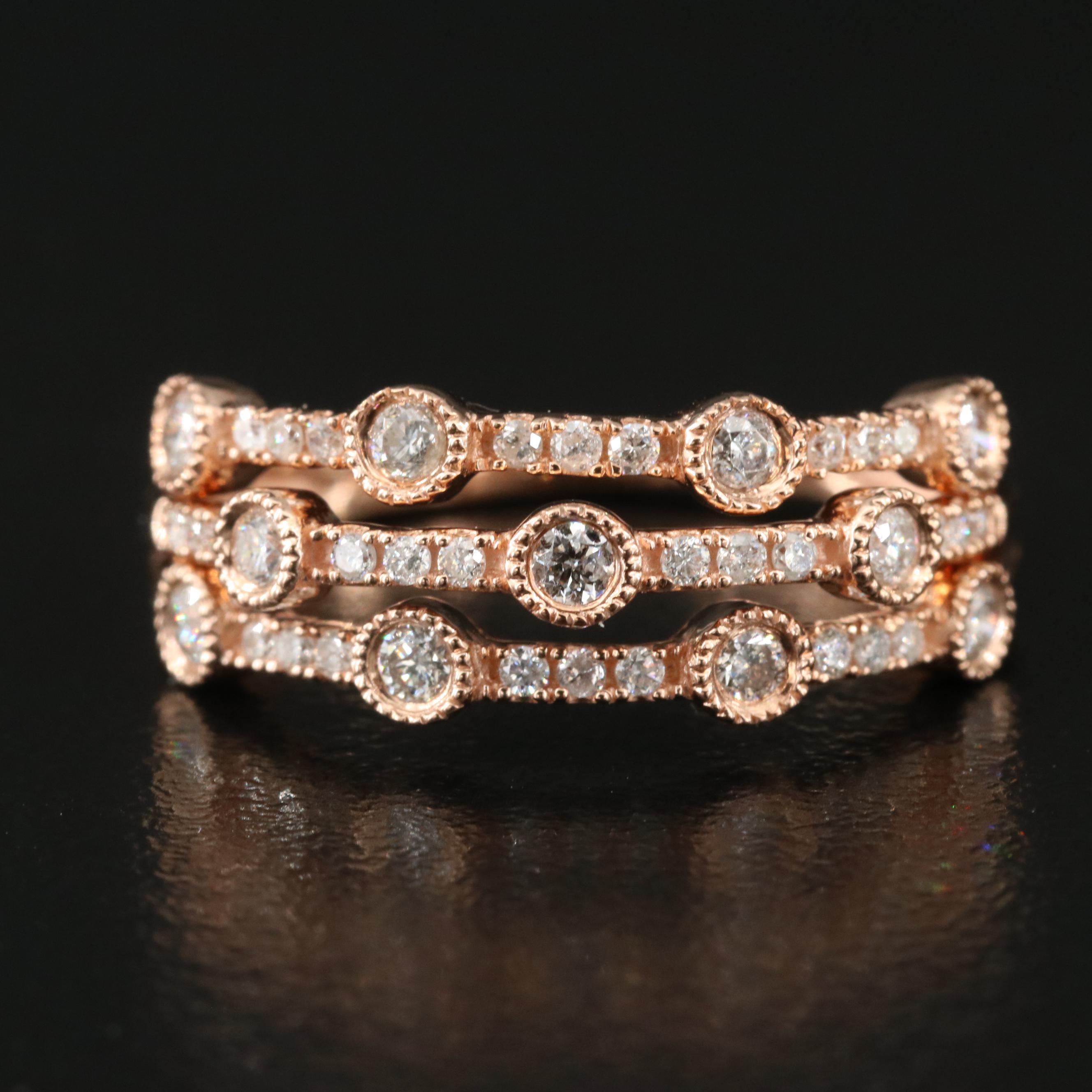 10K Rose Gold 0.50 CTW Diamond Multi-Row Ring