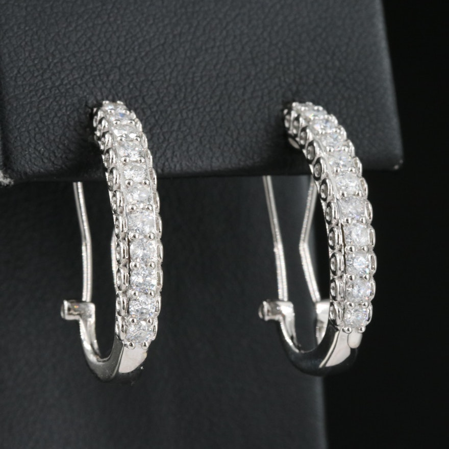 14K 0.98 CTW Diamond J-Hoop Earrings
