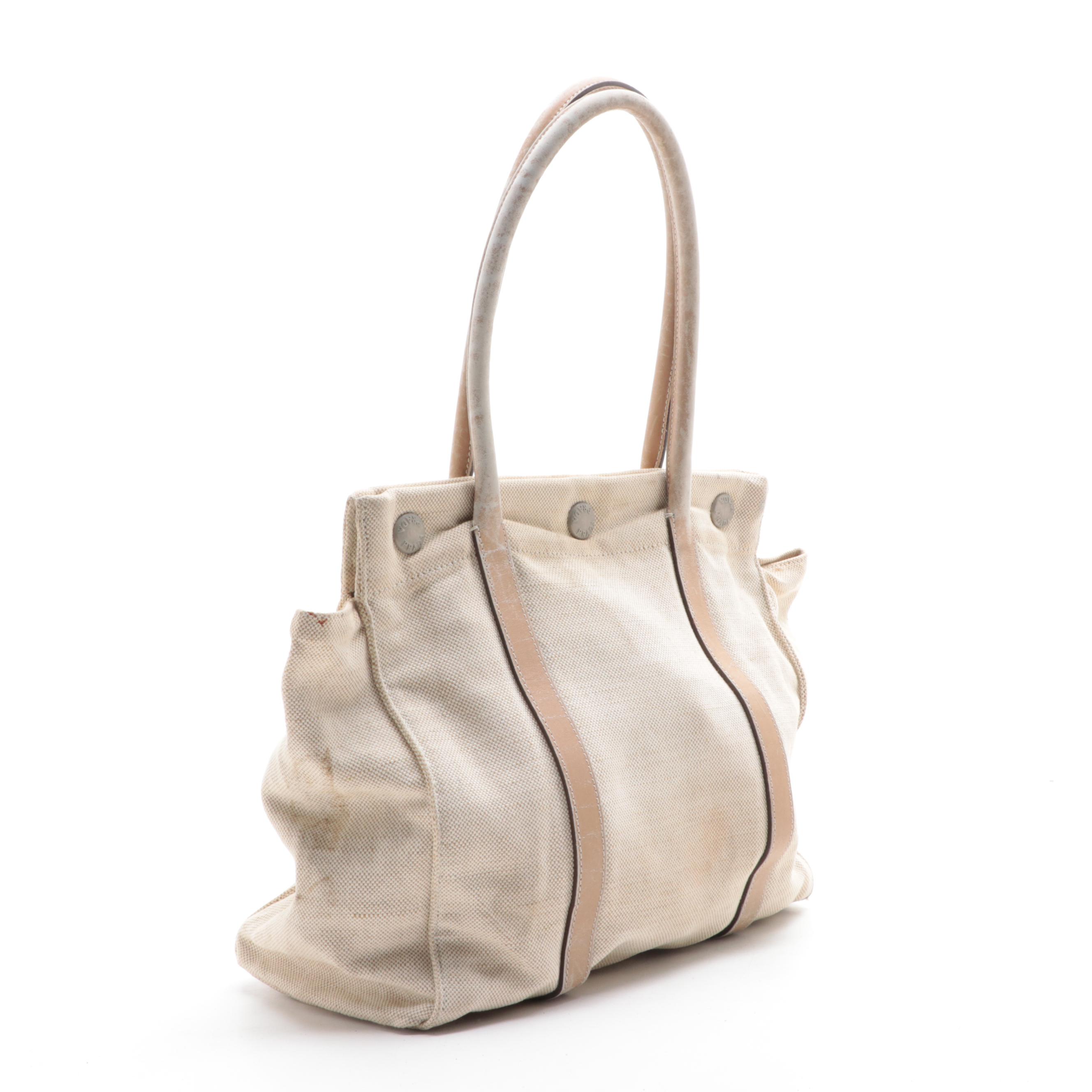 Prada Small Tote in Canvas with Leather Trim