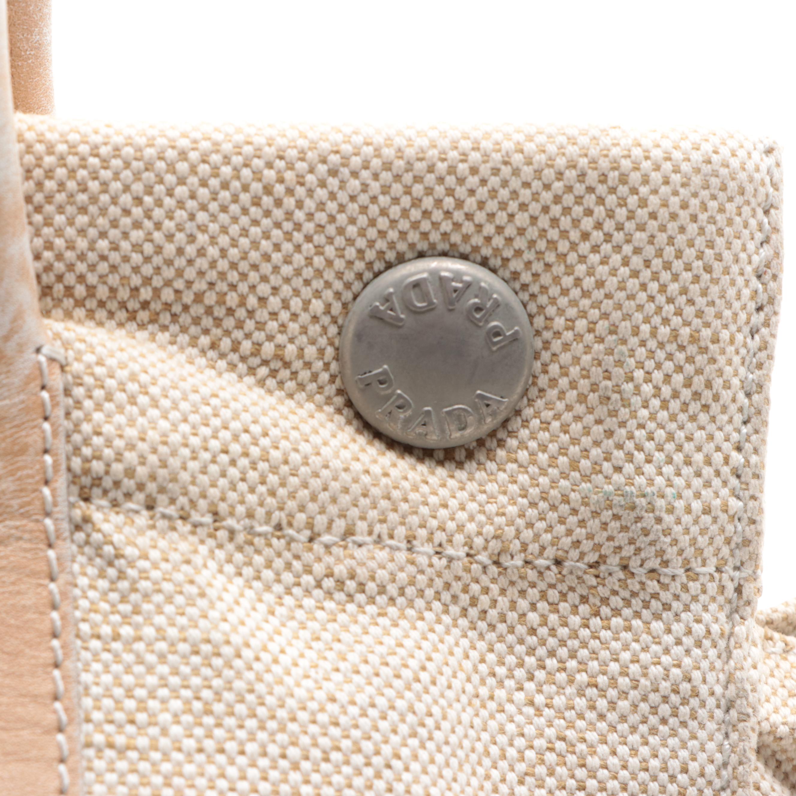 Prada Small Tote in Canvas with Leather Trim