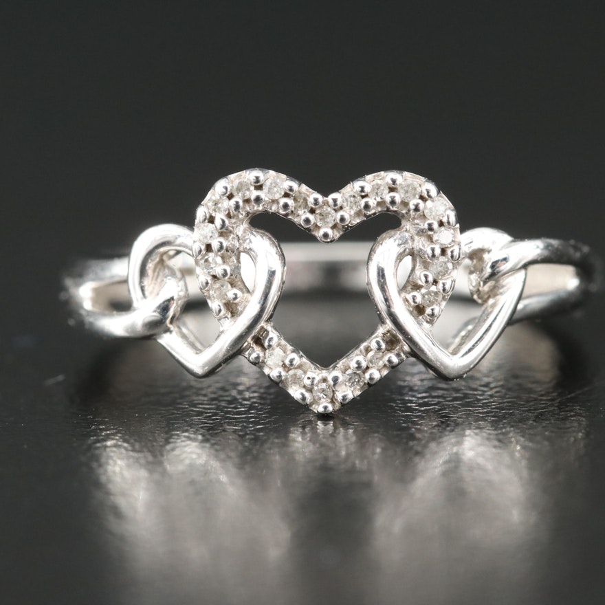 10K 0.04 CTW Diamond Triple Heart Ring