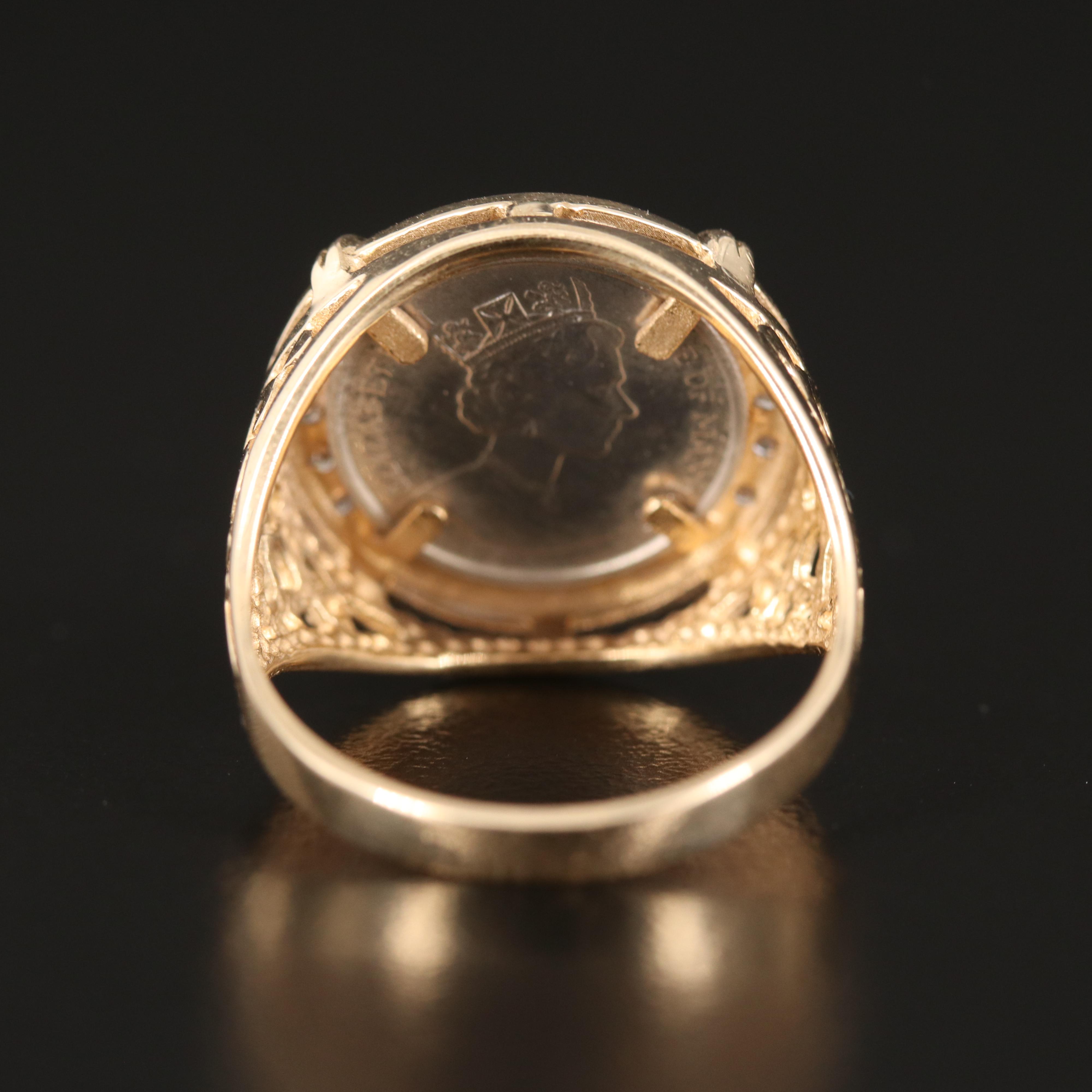14K Diamond Ring Holding Isle of Man 1/25th Platinum Crown Bullion Coin