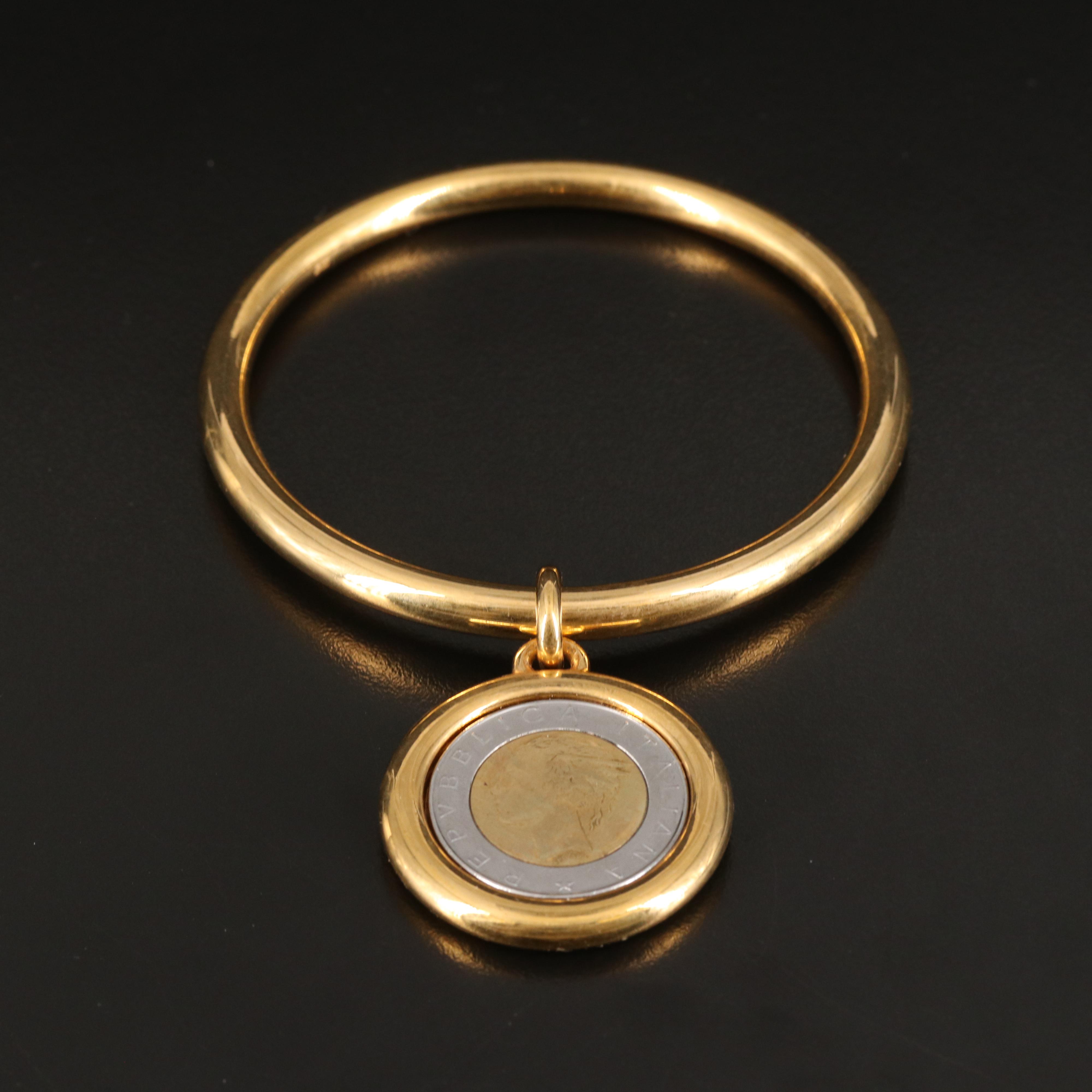 18K Bangle Holding 1984 Italy 500 Lire Coin
