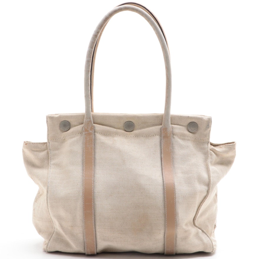 Prada Small Tote in Canvas with Leather Trim