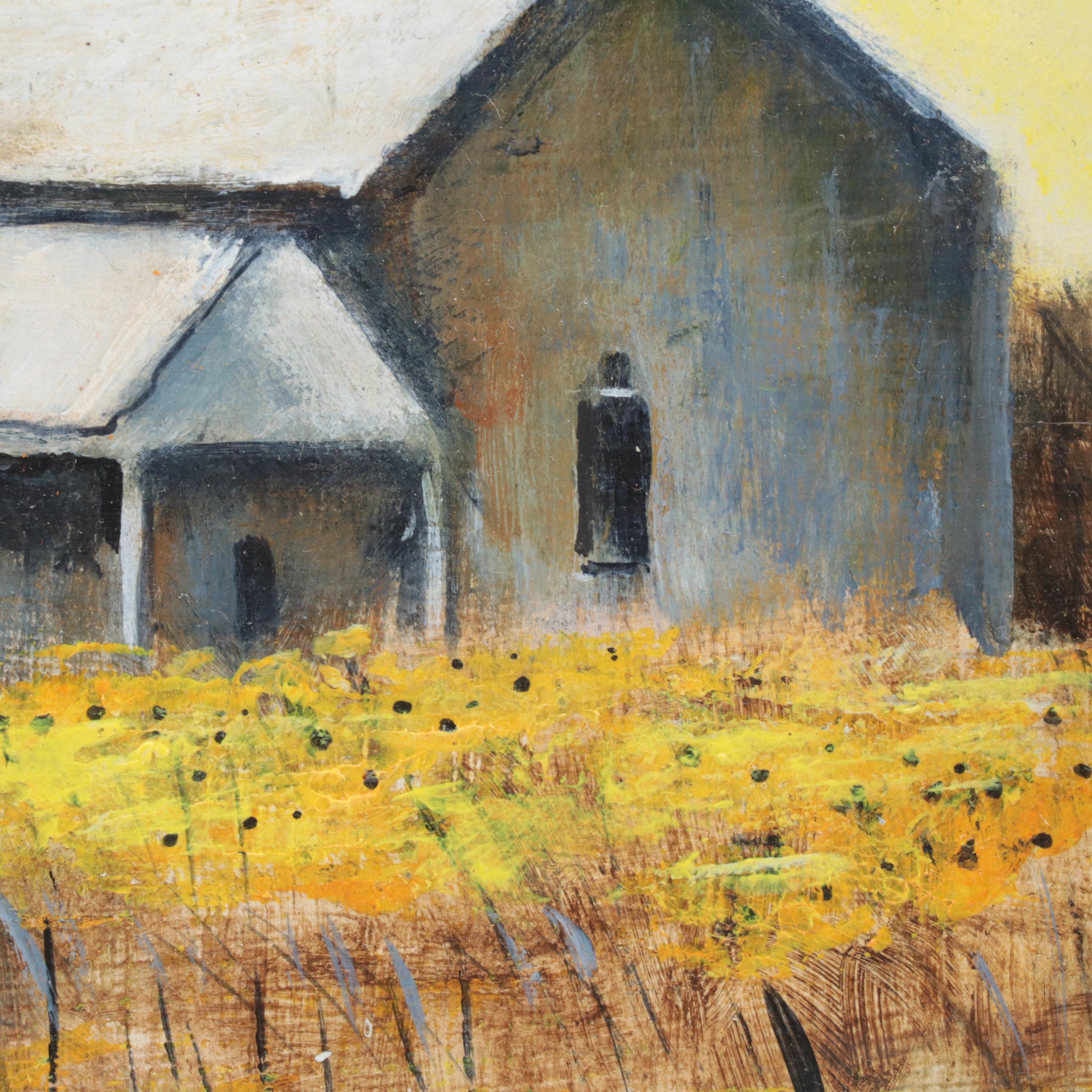 Irene Hodge Acrylic Painting "Autumn on the Farm," Late 20th Century