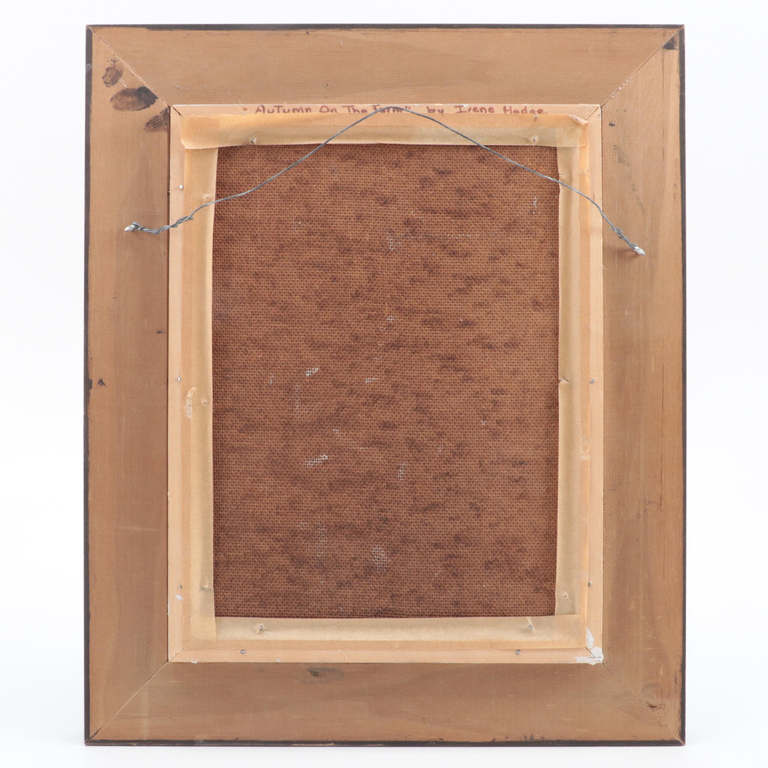 Irene Hodge Acrylic Painting "Autumn on the Farm," Late 20th Century