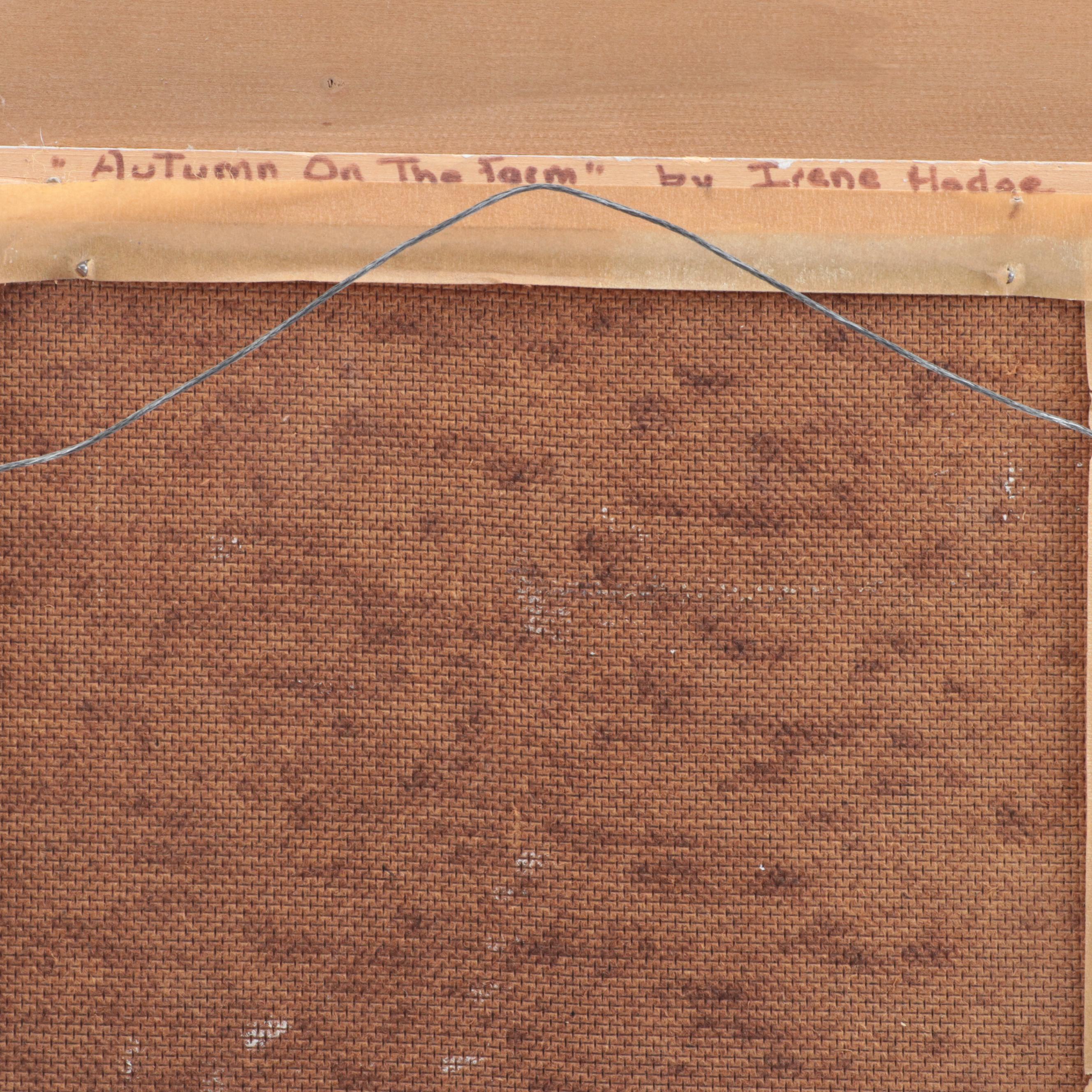 Irene Hodge Acrylic Painting "Autumn on the Farm," Late 20th Century