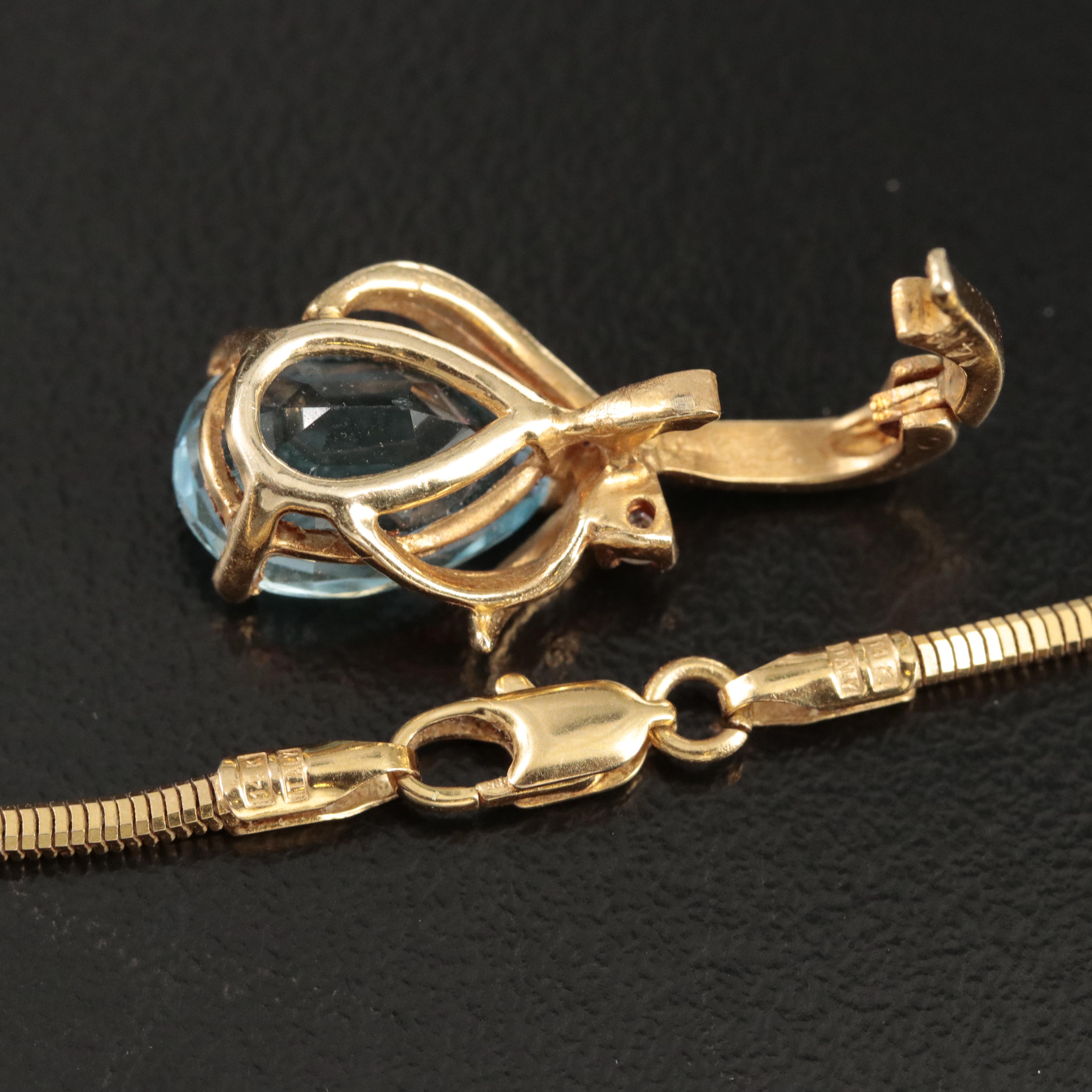 14K Topaz and Diamond Enhancer Pendant on UnoAErre Snake Chain