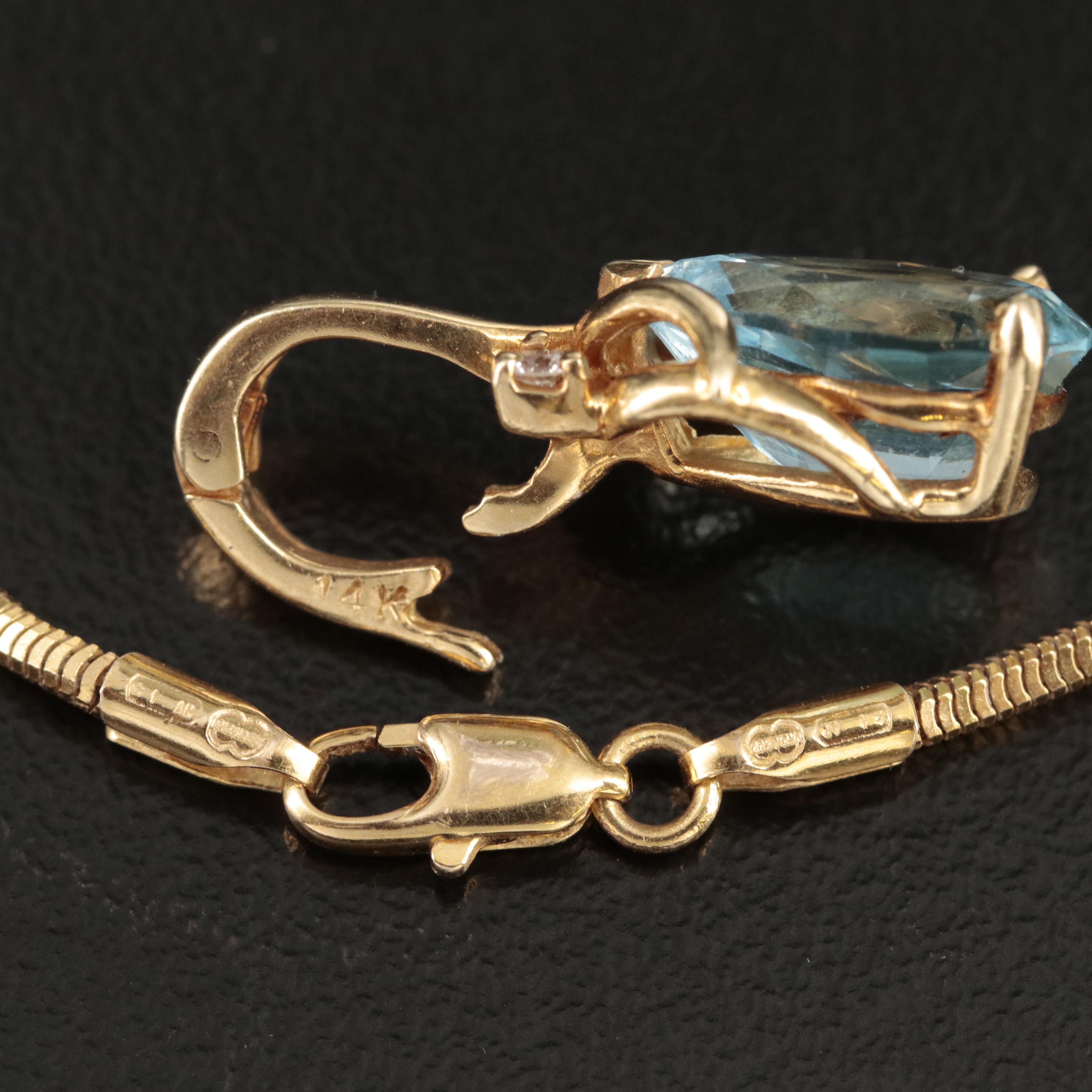 14K Topaz and Diamond Enhancer Pendant on UnoAErre Snake Chain