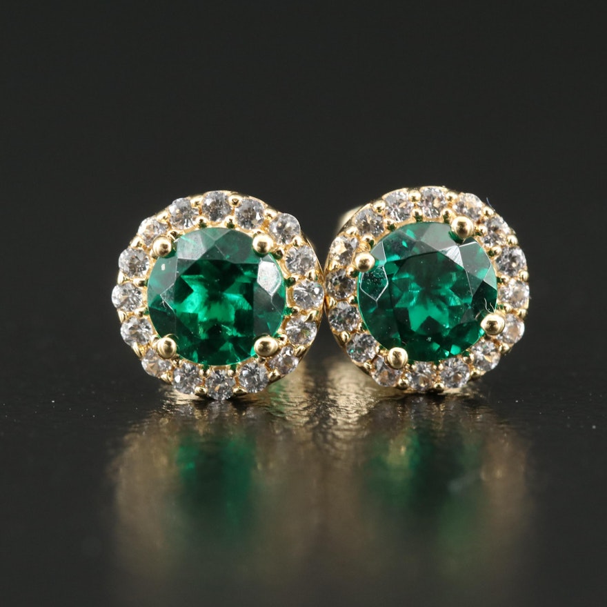 10K Emerald and Sapphire Halo Stud Earrings