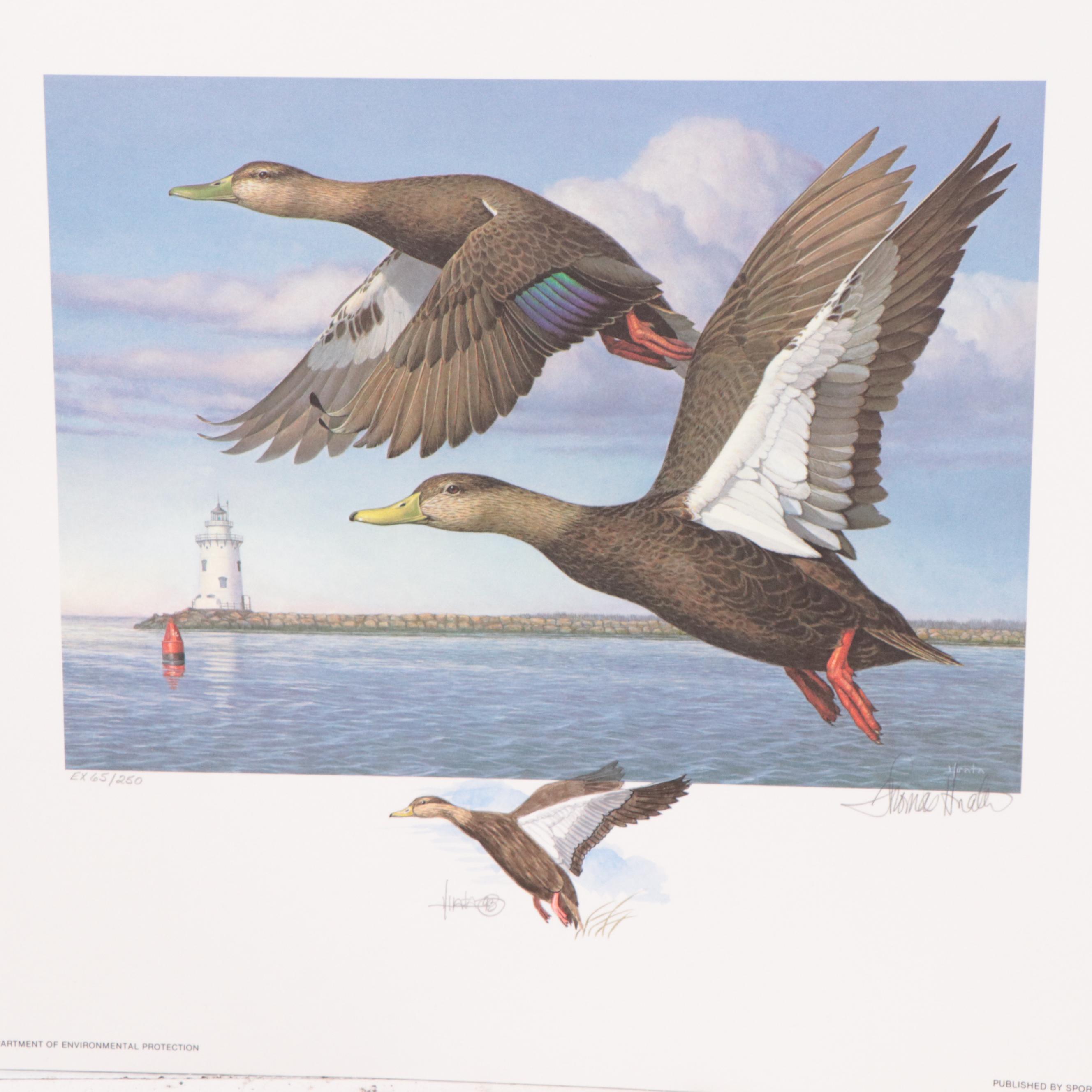 Tom Hirata Offset Lithograph With Medallion, Stamps, and Hand-Painted Remarque