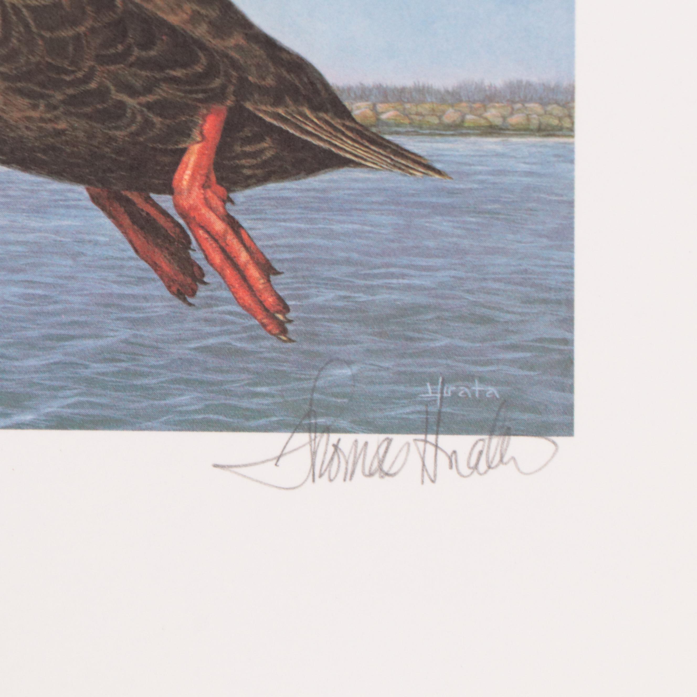 Tom Hirata Offset Lithograph With Medallion, Stamps, and Hand-Painted Remarque