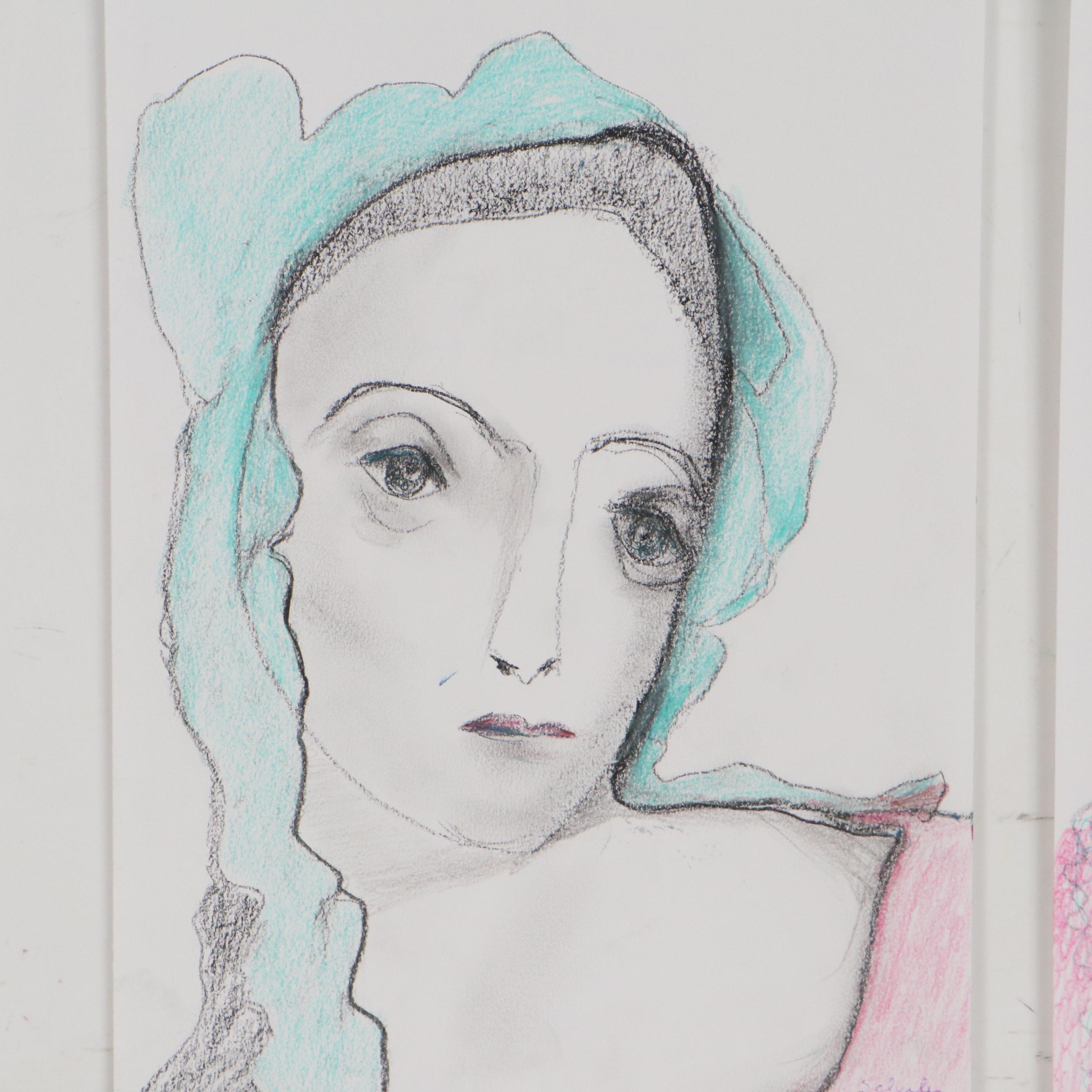 Janice Schuler Portrait Ink and Crayon Drawings, 2022